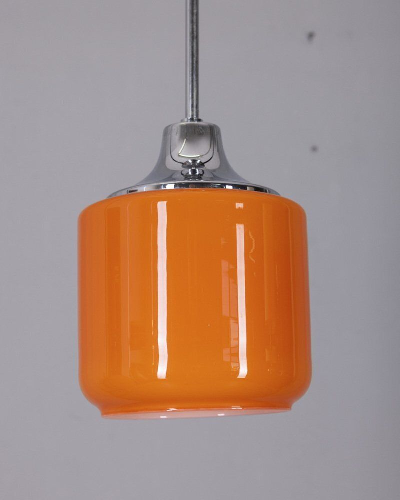Vintage Italian Metal And Orange Glass Pendant, 1970s