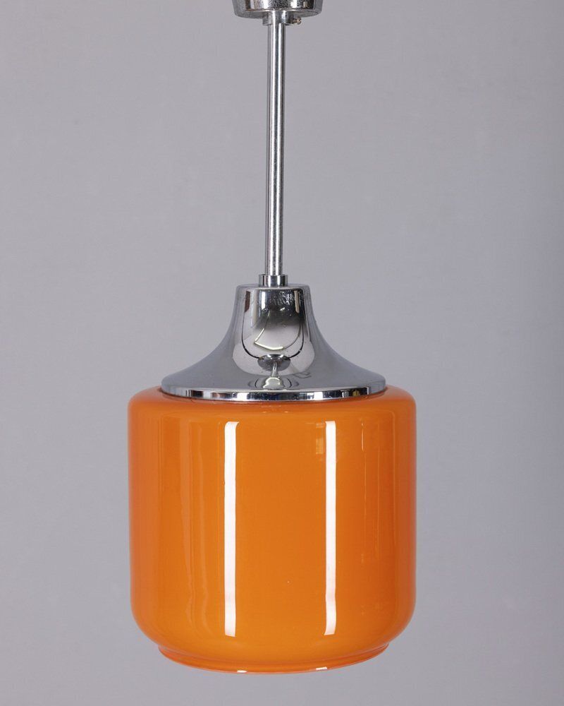 Vintage Italian Metal And Orange Glass Pendant, 1970s photo furniture