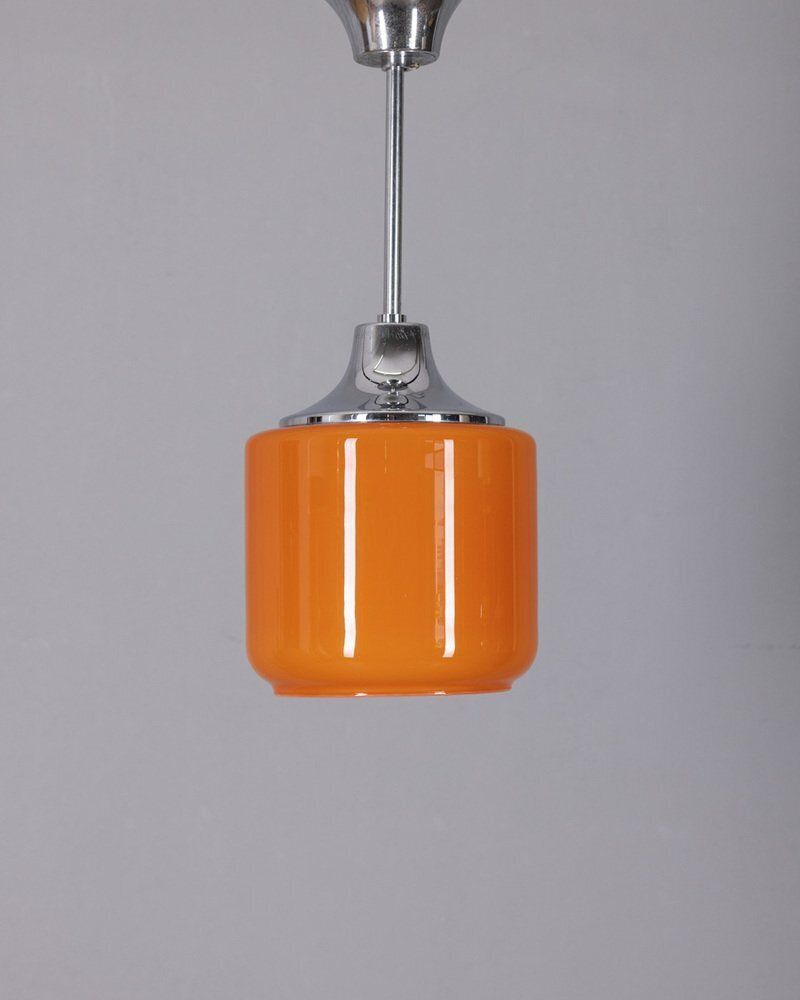 Vintage Italian Metal And Orange Glass Pendant, 1970s photo for sale