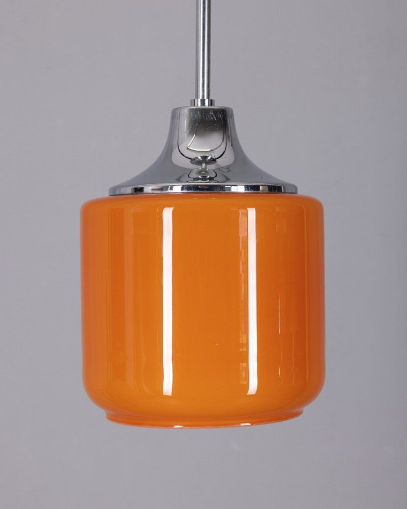 Vintage Italian Metal And Orange Glass Pendant, 1970s photo Lighting