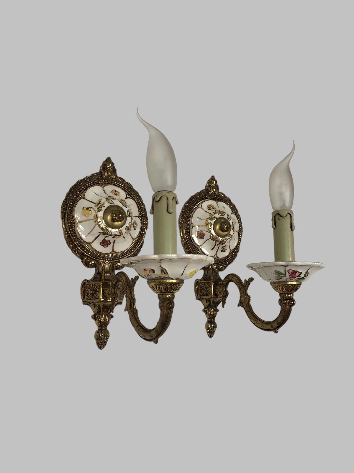 Gilt Bronze & Porcelain Chandelier With Matching Wall Lights photo for sale