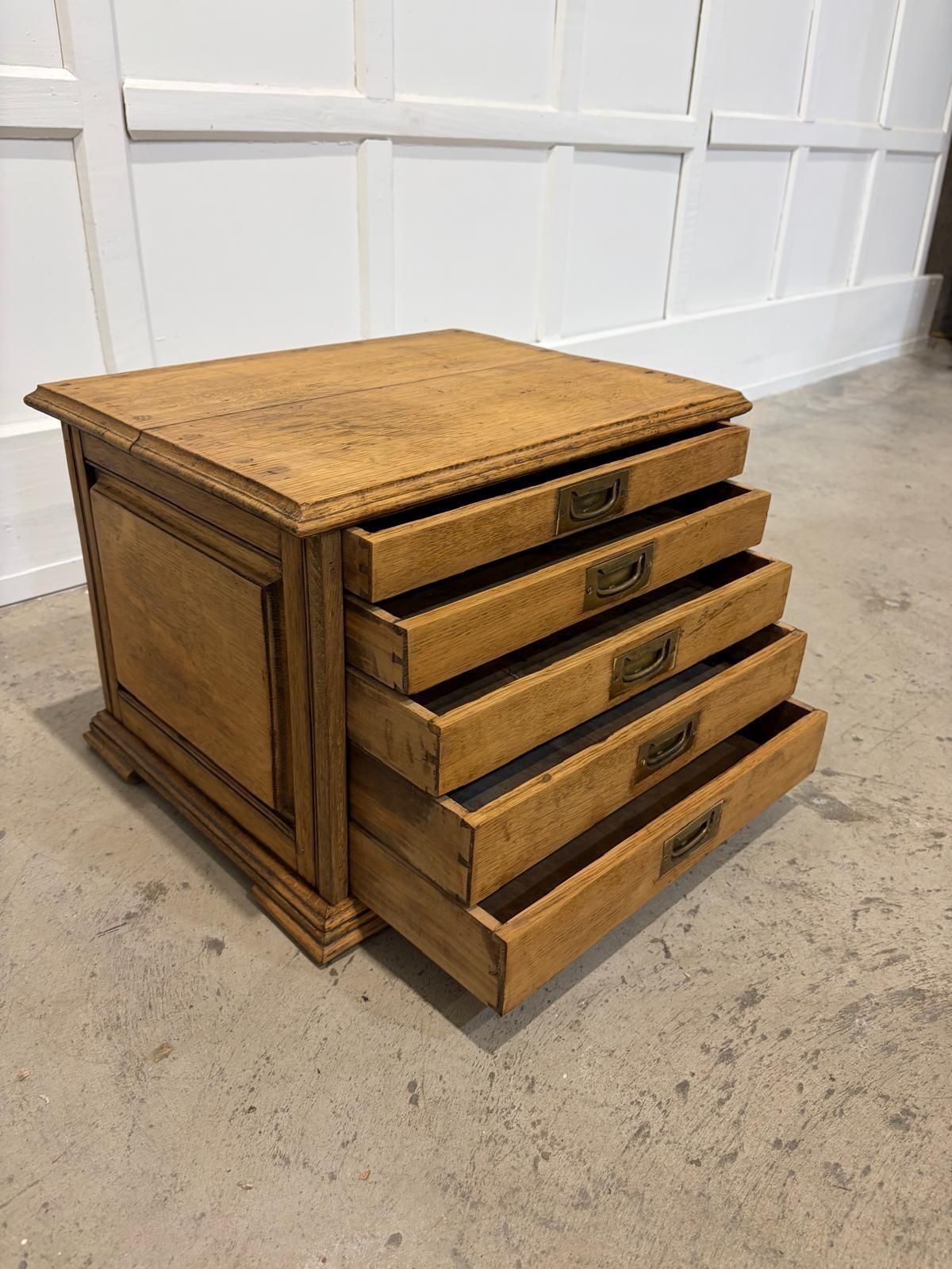 20th Century Oak Five Draw Tabletop Filing Cabinet