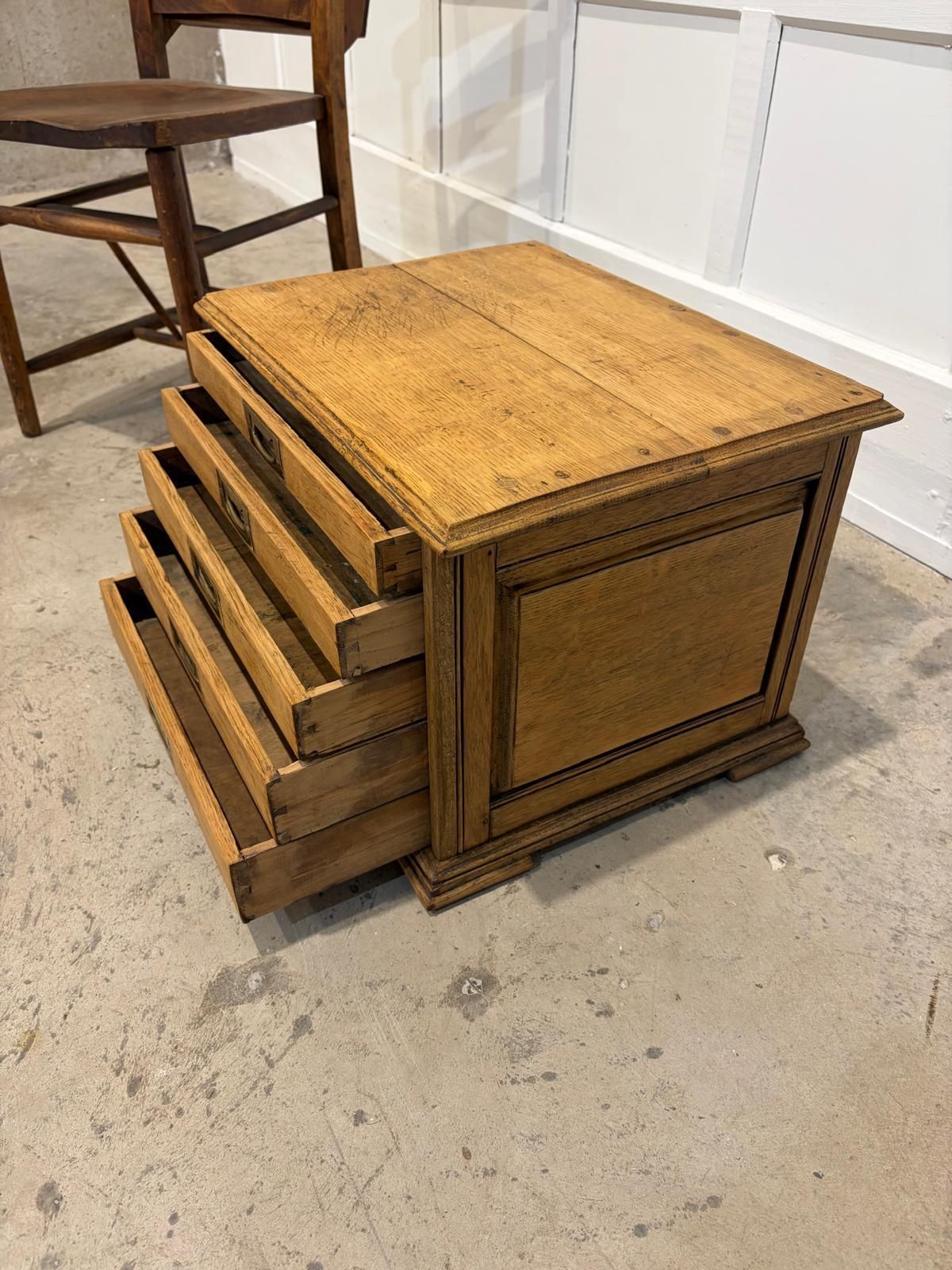 20th Century Oak Five Draw Tabletop Filing Cabinet photo Furniture