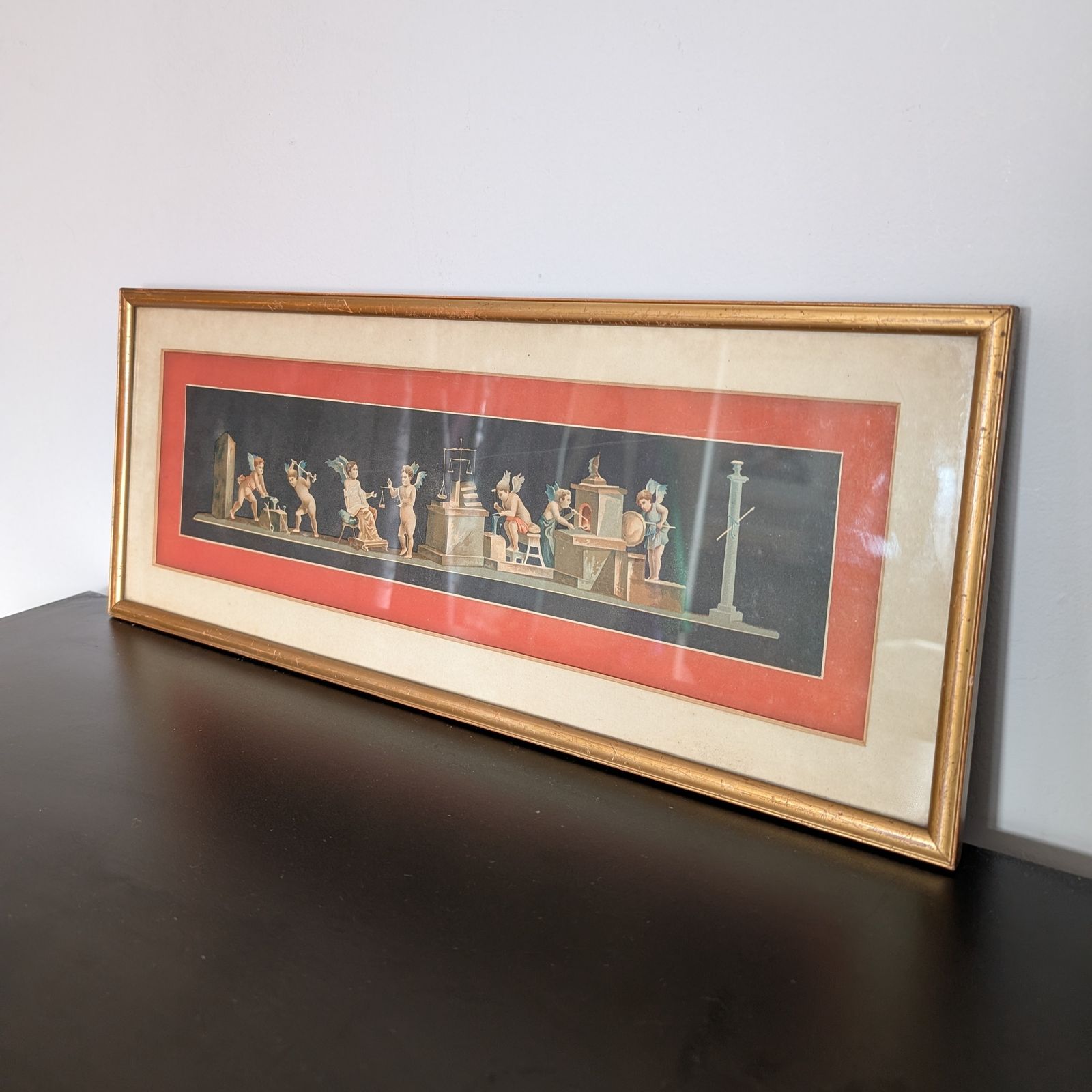 Antique Bardelloni Napoli Bokwinkel Chromolithograph Framed Print Cherubs Frieze