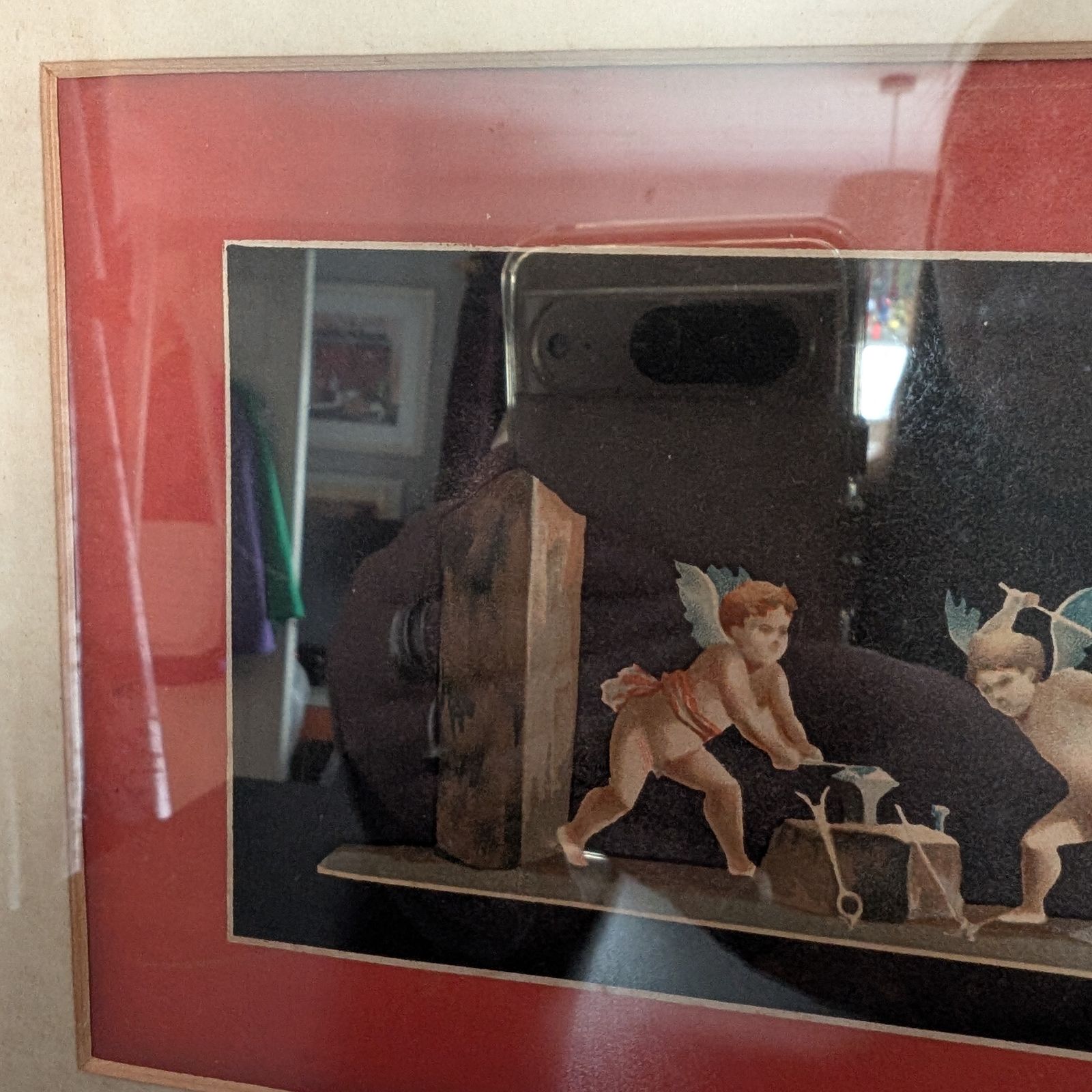 Antique Bardelloni Napoli Bokwinkel Chromolithograph Framed Print Cherubs Frieze photo for sale