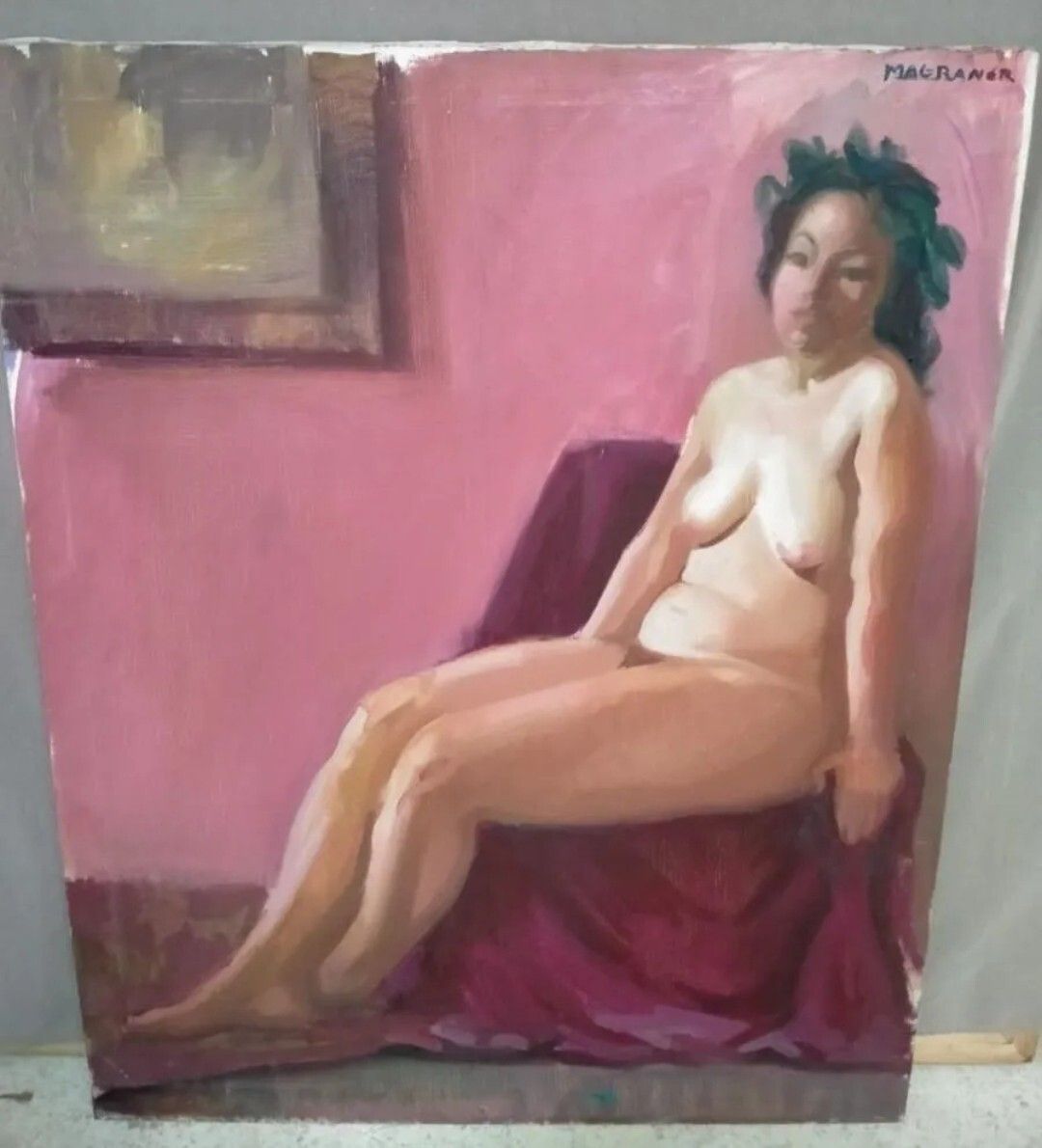 Tableau Ancien Huile Portrait Femme Nu Féminin Impressionniste XXème