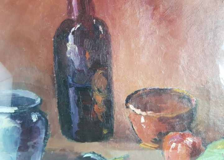 “Still Life With Vegetables,” Impressionist Oil On Canvas, Antique, Circa 1900–1930. photo vintage