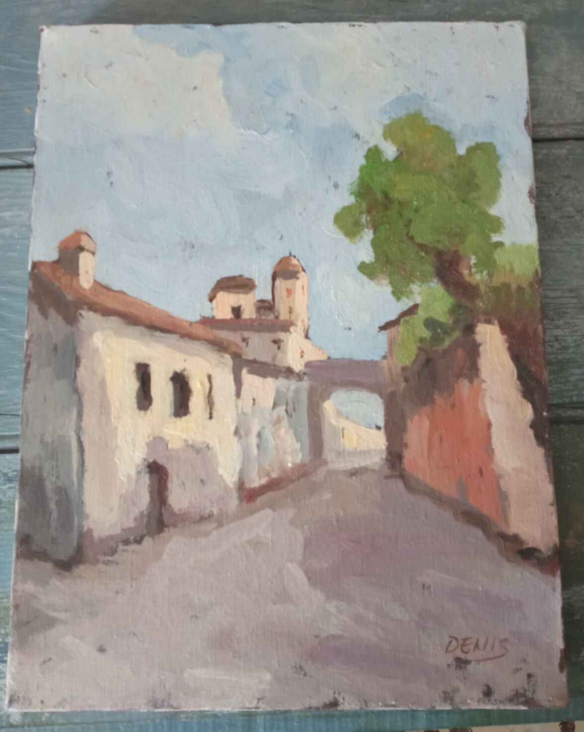 Early 20th Century Impressionist Oil Painting – Countryside Landscape photo furniture