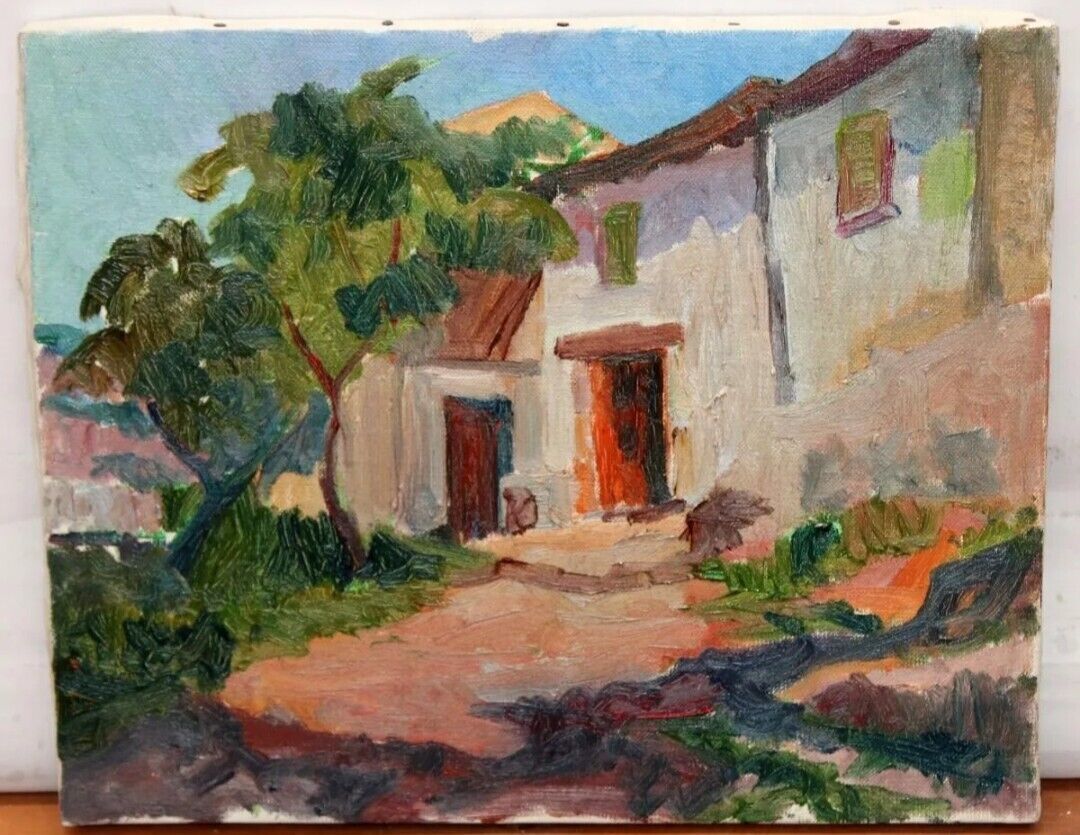Early 20th Century Impressionist Oil Painting – Countryside Landscape photo furniture
