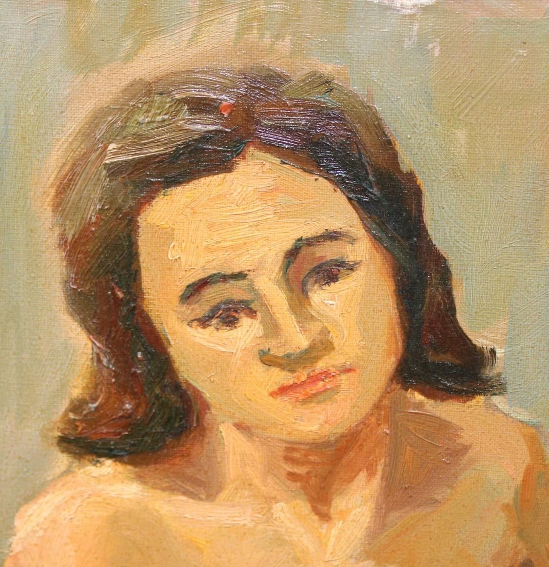 Antique Oil Painting Portrait Nude Woman Impressionist 20th Century photo for sale