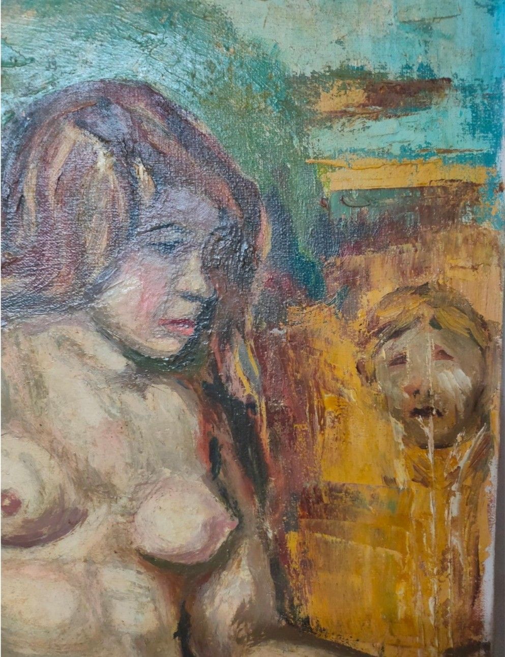 Antique Oil Painting Portrait Nude Woman Impressionist 20th Century photo for sale