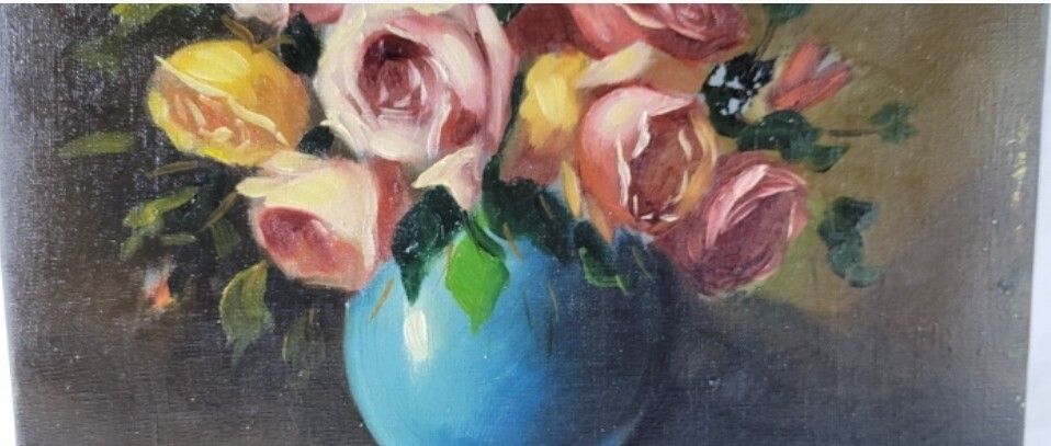 Fine Antique Impressionist Oil On Canvas – Roses Bouquet, 20th Century photo furniture
