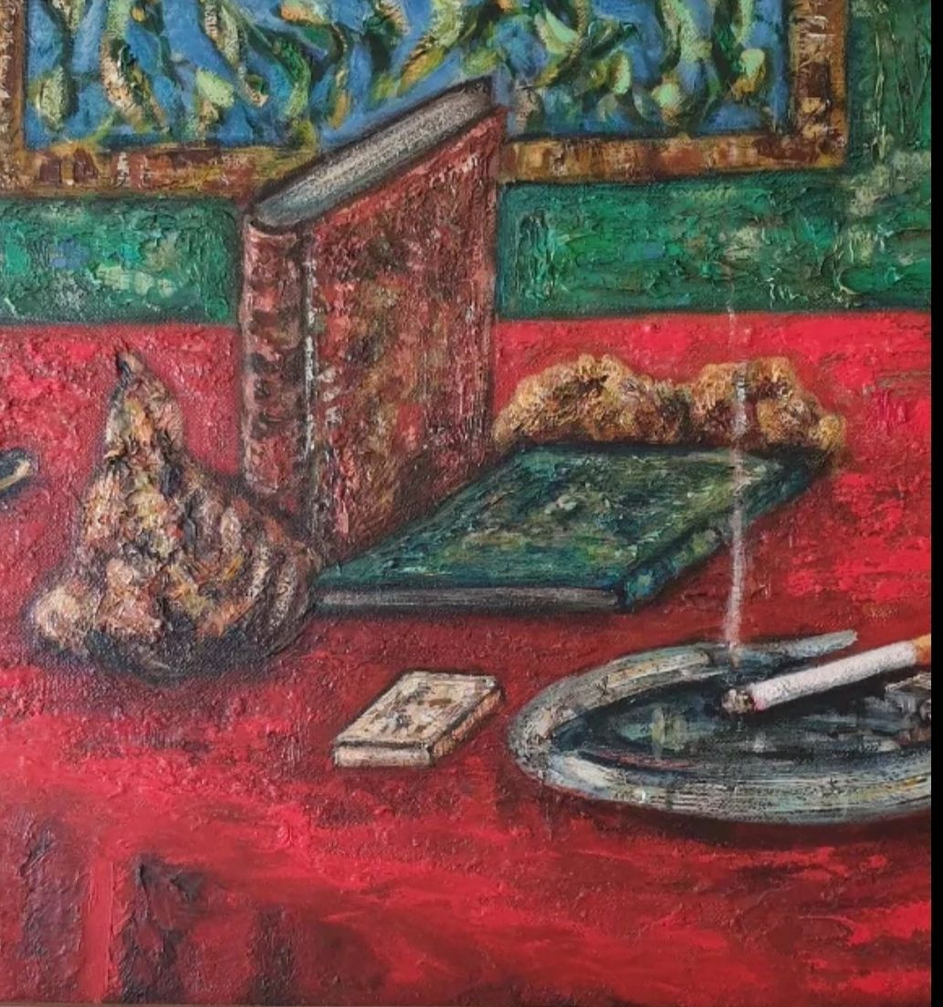 Antique Impressionist 20th Century Still Life Cigarette Painting photo Art