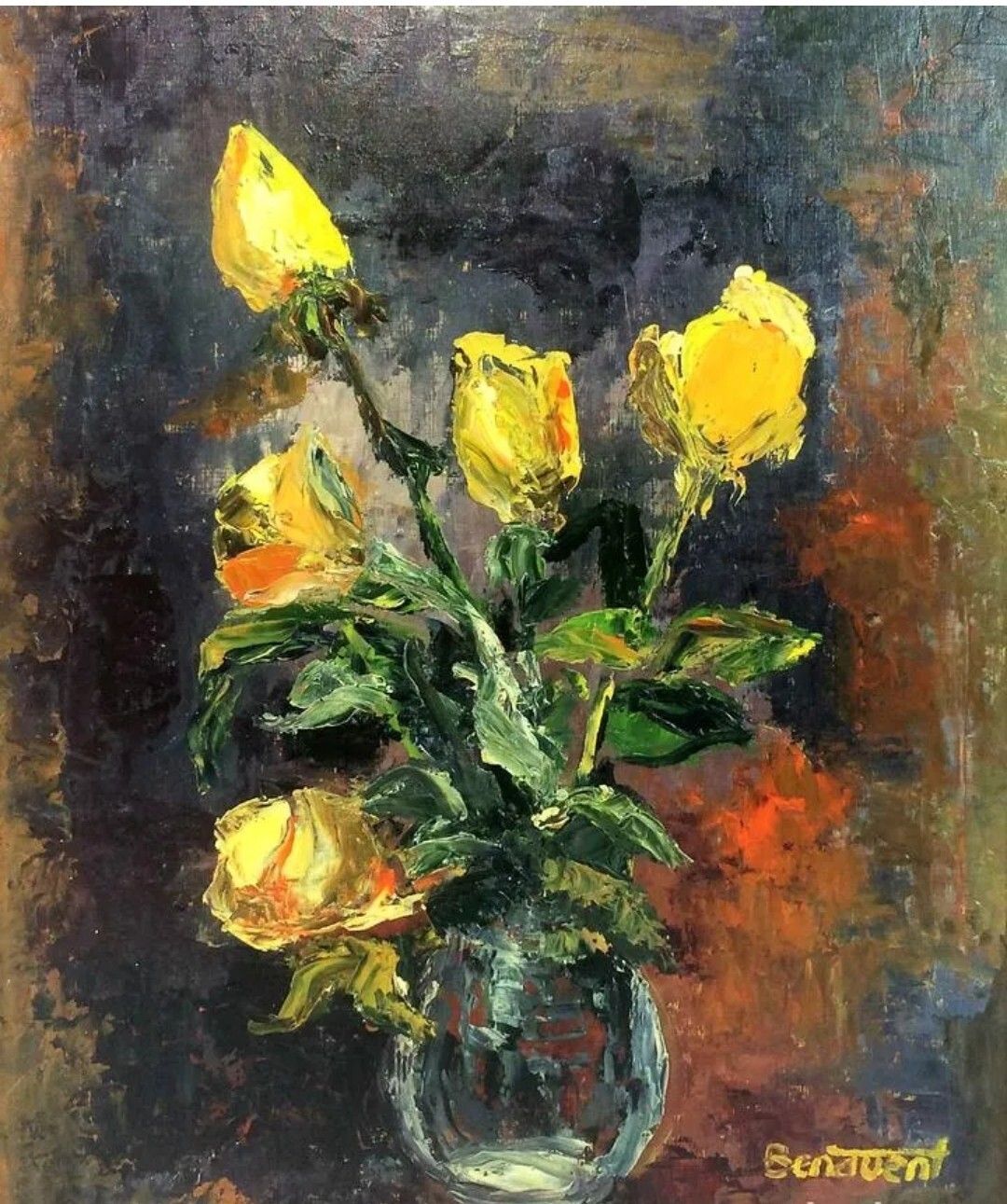 Antique Oil Painting Still Life Bouquet Of Flowers Impressionist 20th Century photo furniture