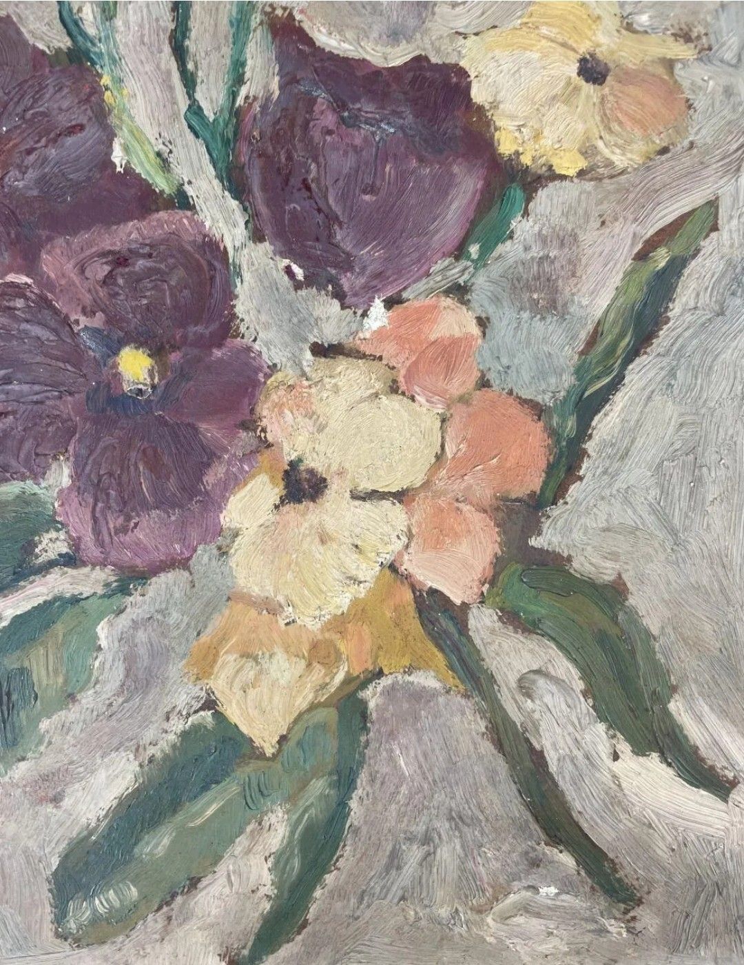 Antique Oil Painting Still Life Bouquet Of Flowers Impressionist 20th Century photo for sale