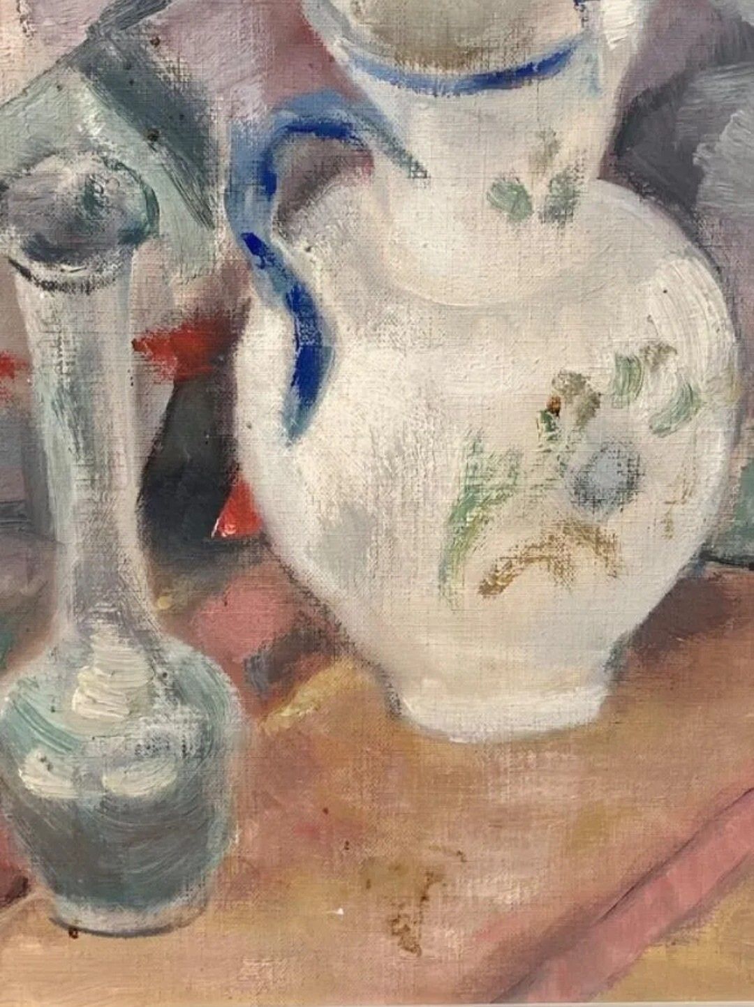 Antique Impressionist Still Life Oil Painting Cups 20th Century photo for sale