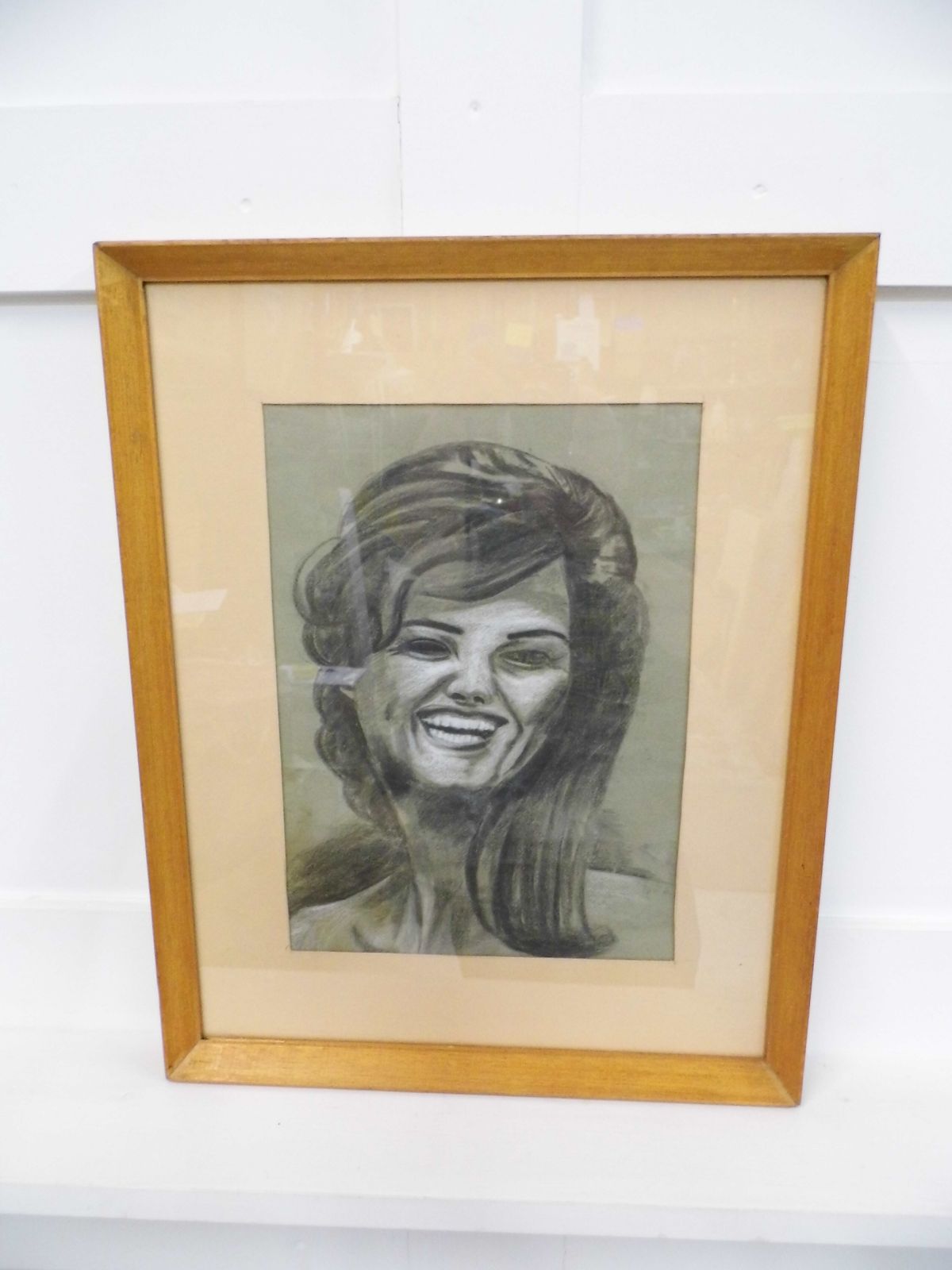 Vintage 1970s Pastel Art Picture Artwork Glazed Framed Picture Woman photo furniture