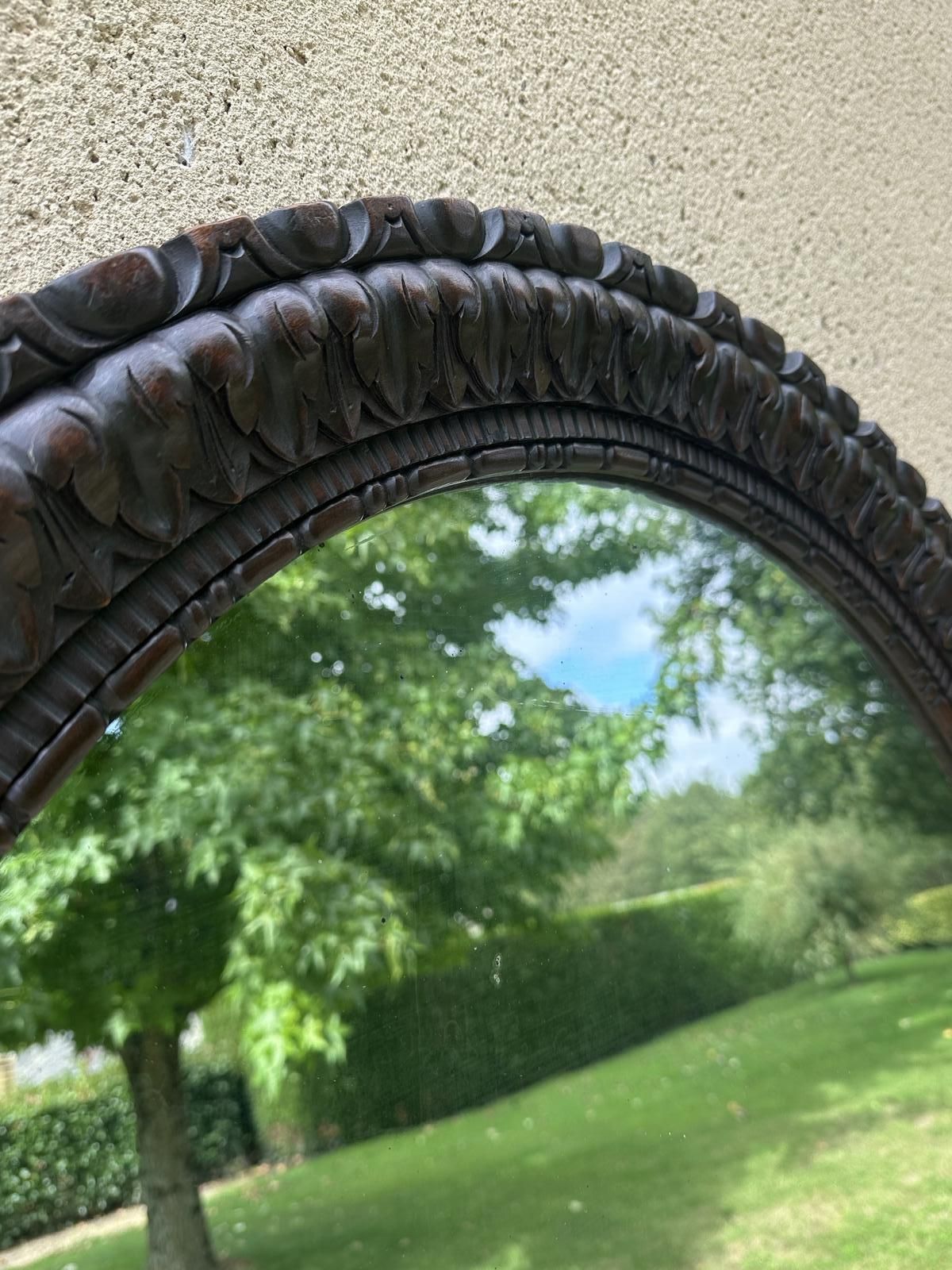Antique French Large Carved Oval Wooden Mirror photo vinterior