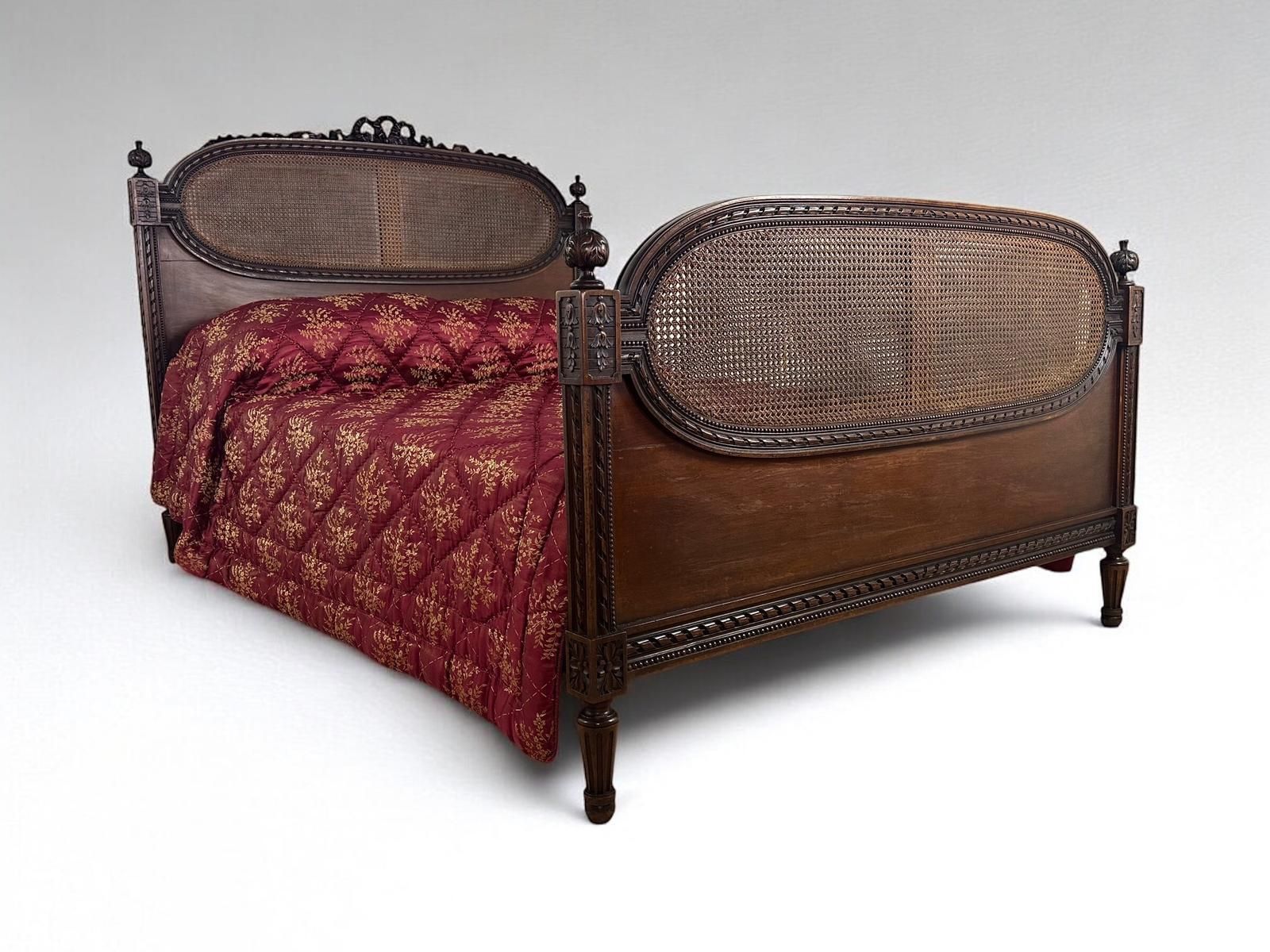 Original Vintage French Cane Double Bed Frame photo furniture