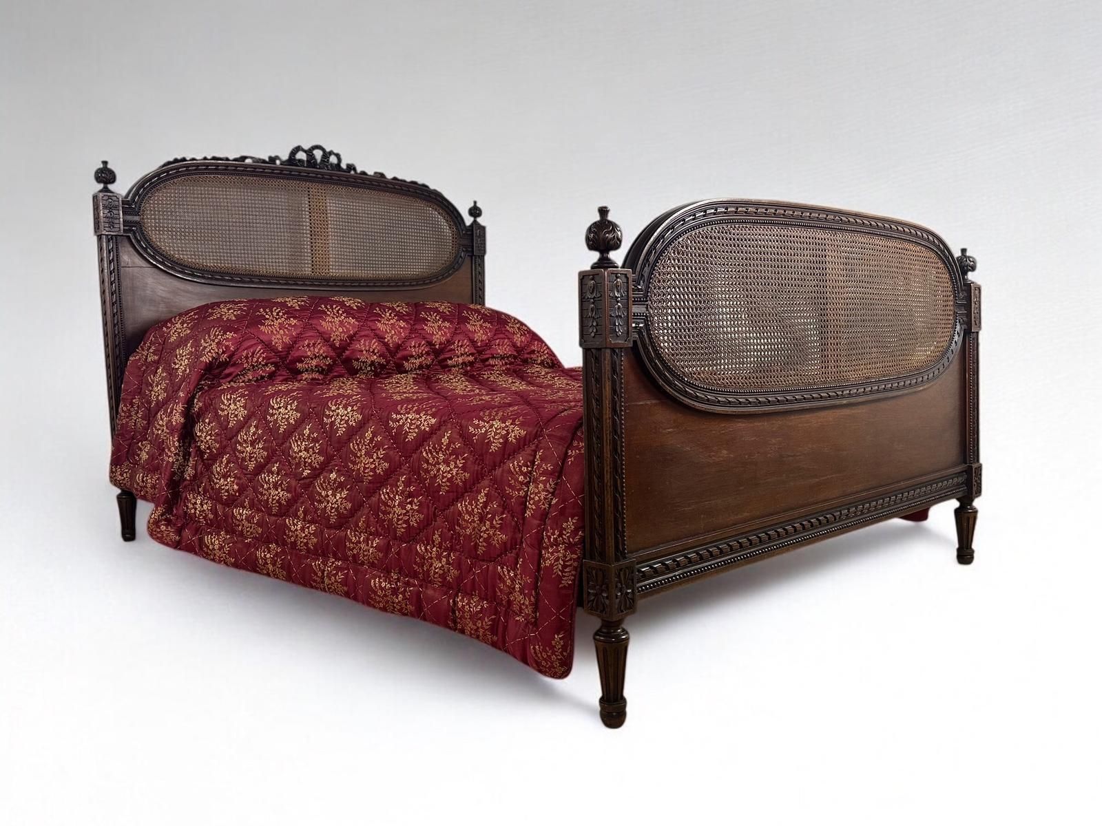 Original Vintage French Cane Double Bed Frame photo Furniture