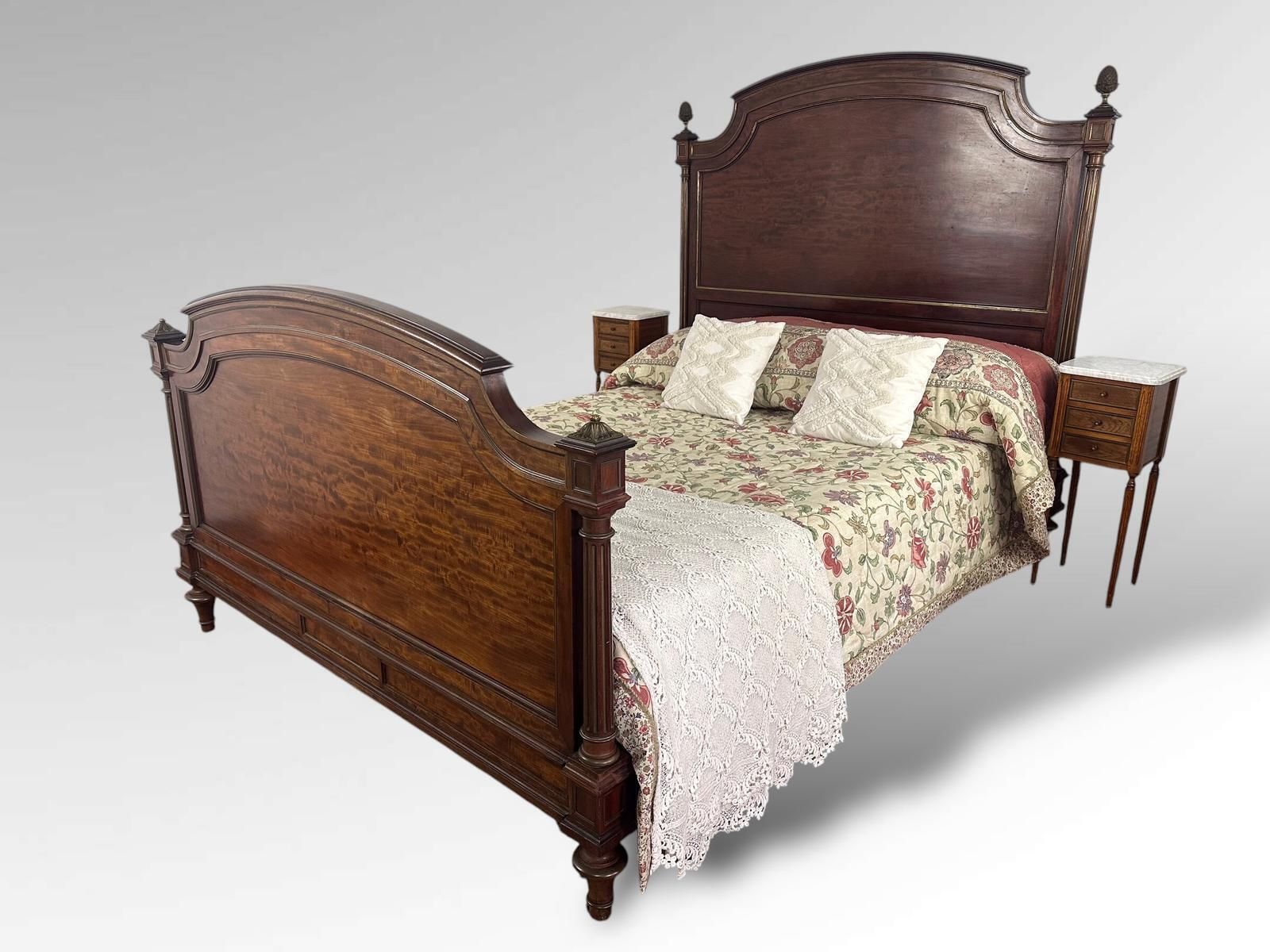 Original French Carved Exotic Wood Xl Double Size Bed Frame photo furniture