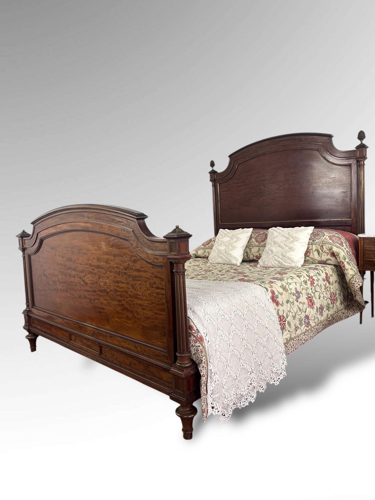 Original French Carved Exotic Wood Xl Double Size Bed Frame photo for sale