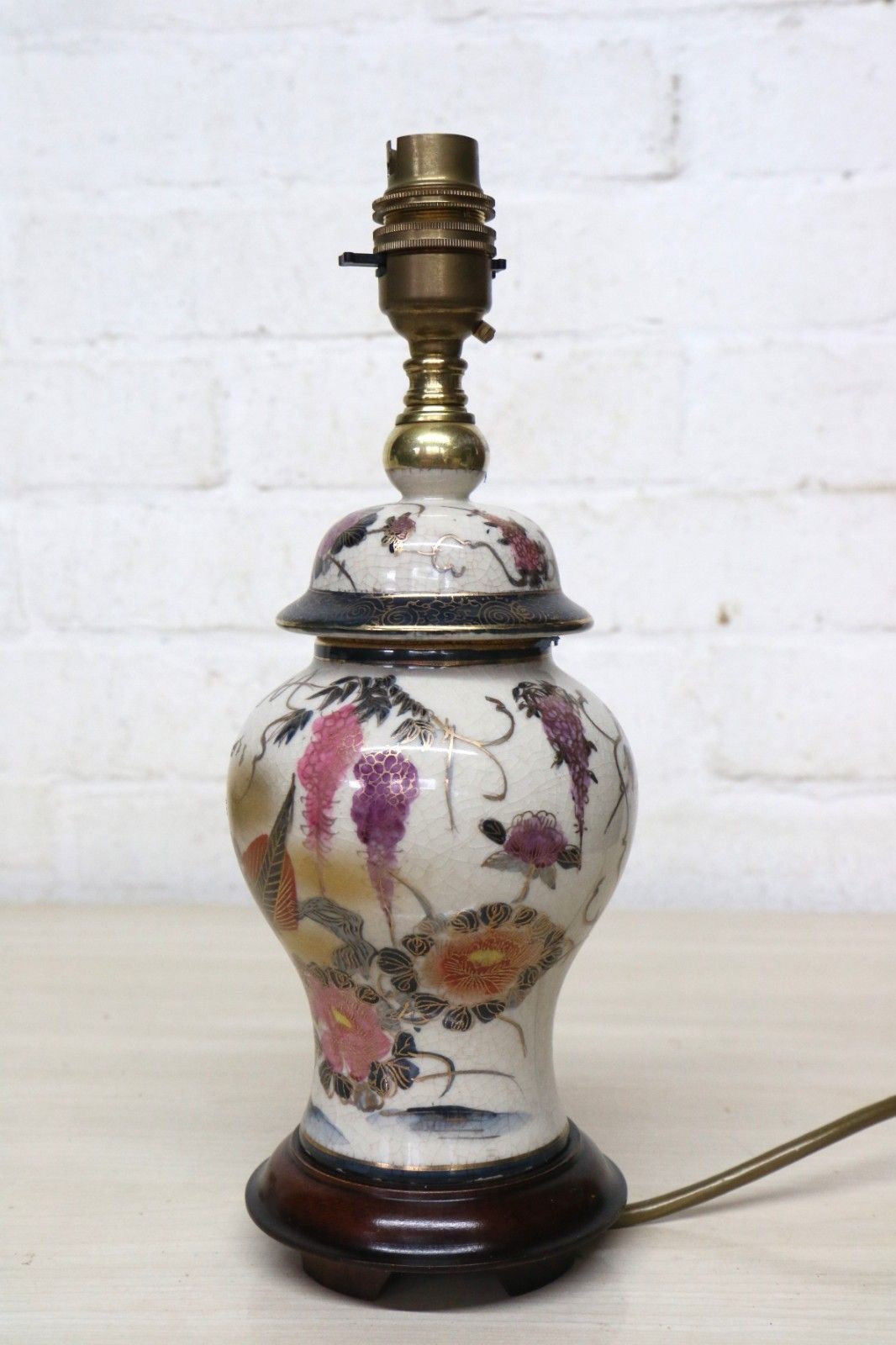 Table Lamp Oriental Rochamp Ceramic Ginger Jar Lamp Rare Small Size Wooden Base photo furniture