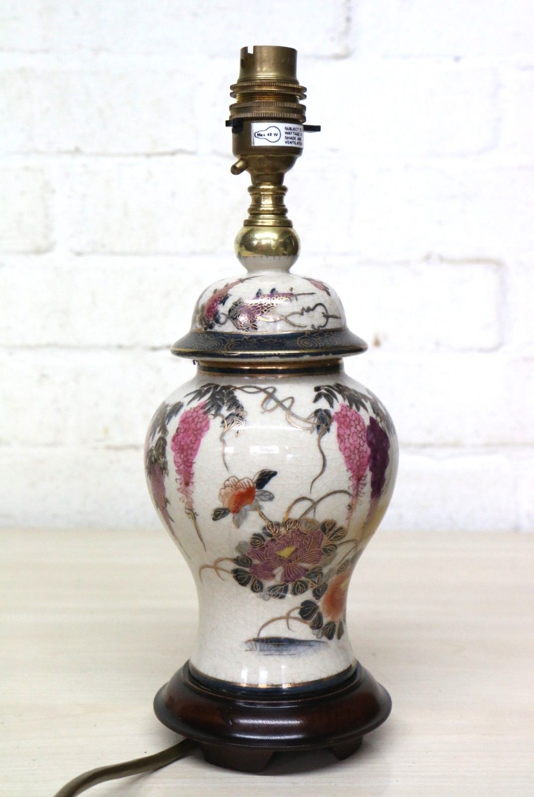 Table Lamp Oriental Rochamp Ceramic Ginger Jar Lamp Rare Small Size Wooden Base photo Lighting