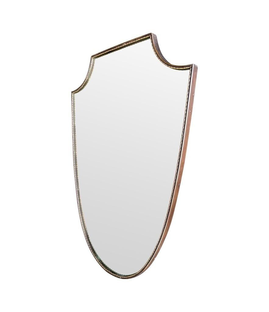 An Orignal Italian 1960s Brass Shield Mirror With Beaded Inner Frame Detail photo vintage