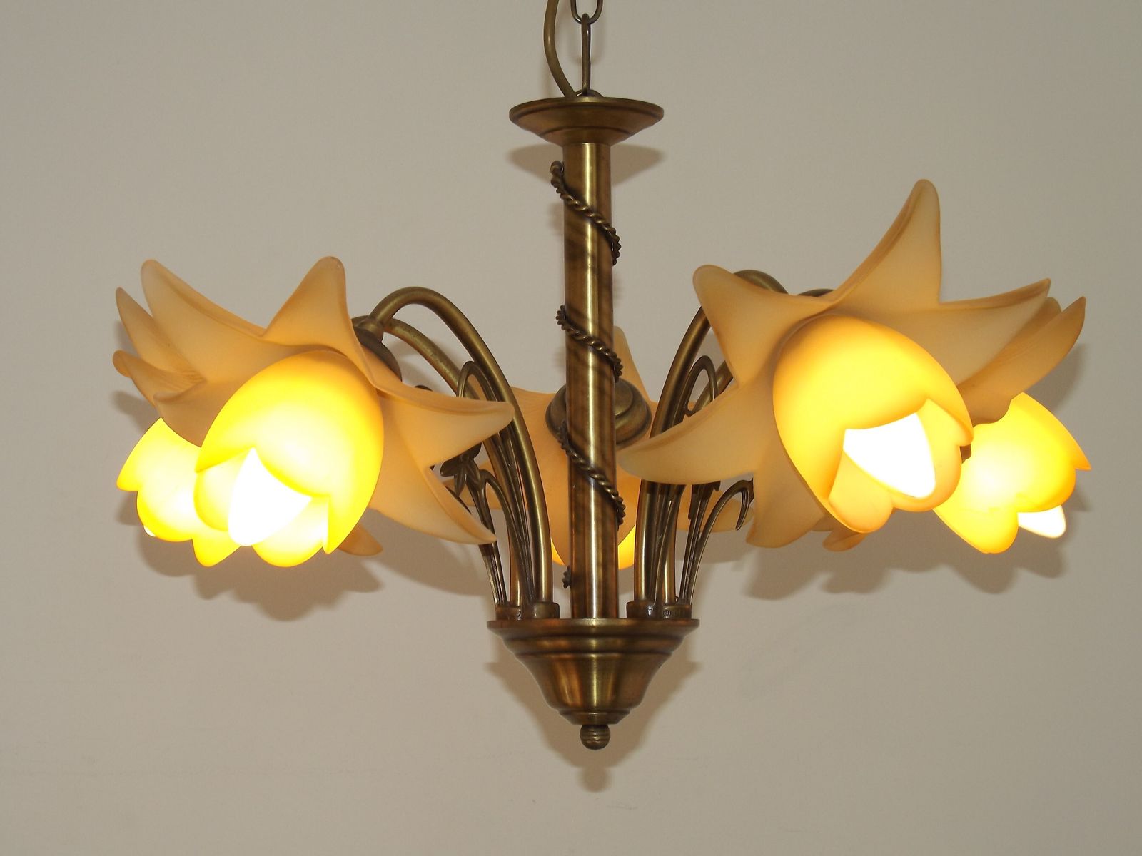 Lighting French Vintage 5 Light Bronze Effect Metal Chandelier Pretty Glass Flower Shades photo