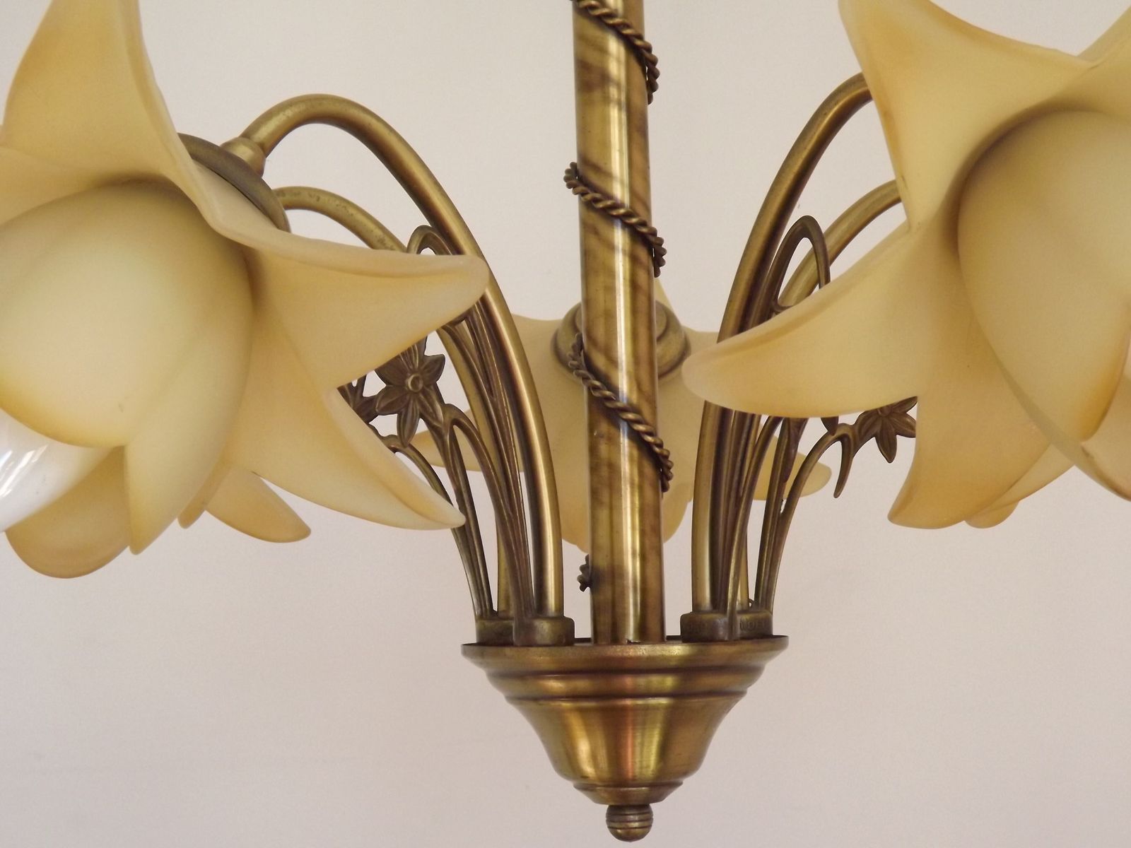 photo buy French Vintage 5 Light Bronze Effect Metal Chandelier Pretty Glass Flower Shades