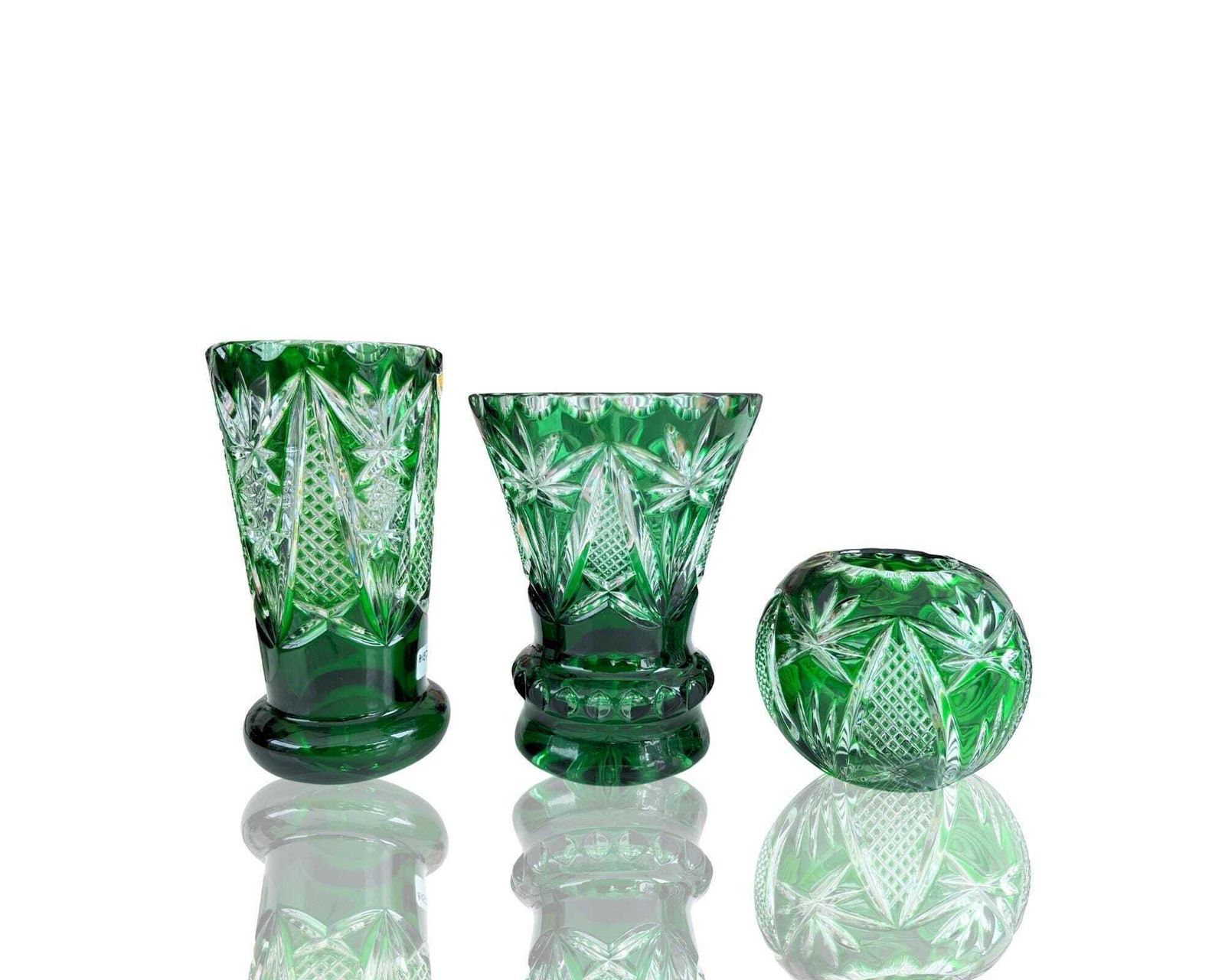 Emerald Cut Crystal Vases | 3pcs | Nachtmann | 1965