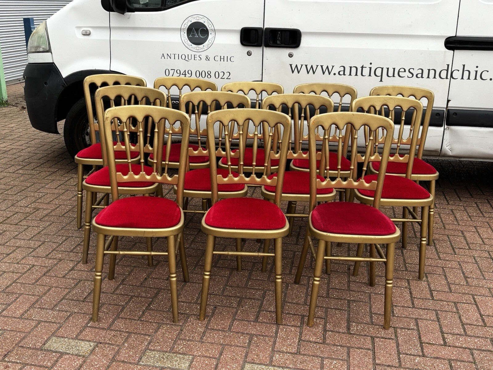 12 Cafe / Events Louis Style Gold Gilt Wooden And Upholstered Dining Chairs photo for sale