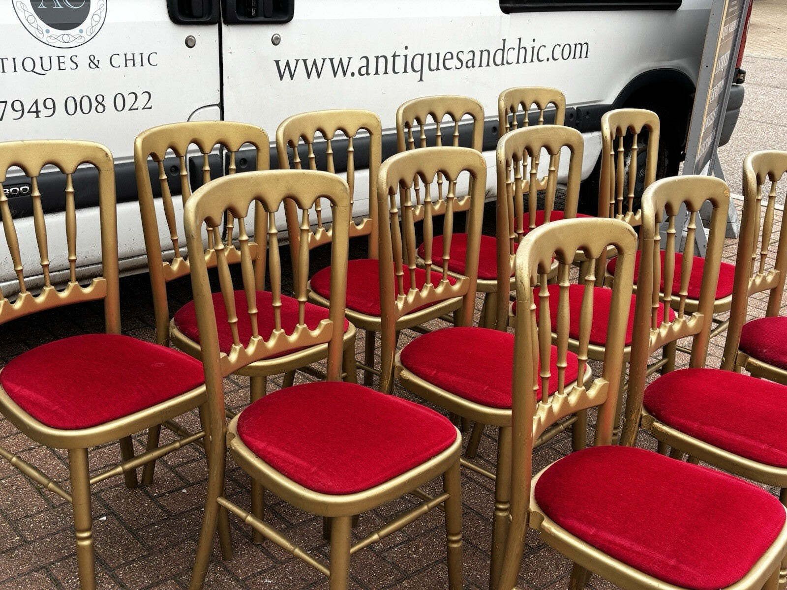 12 Cafe / Events Louis Style Gold Gilt Wooden And Upholstered Dining Chairs photo vinterior