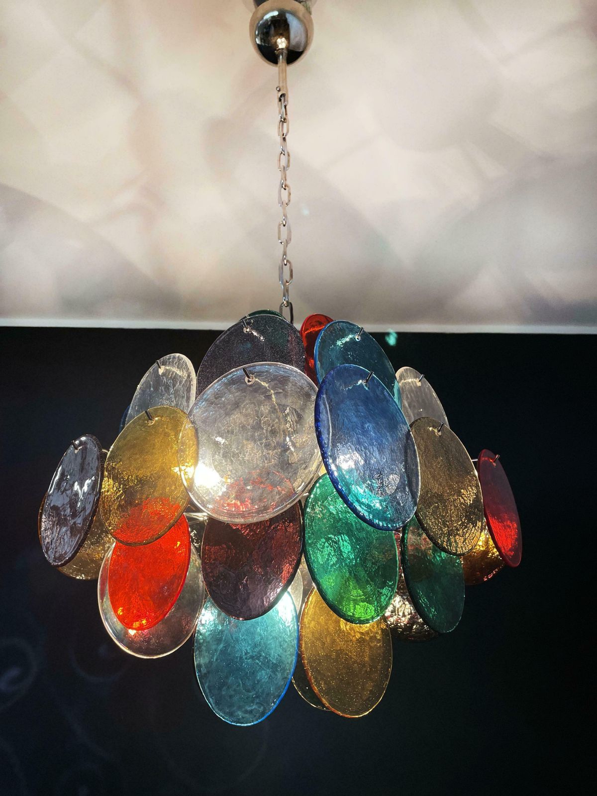 1293.0 Charming Mid Century Arlecchino Italian Disc Chandelier Murano 1990s photo