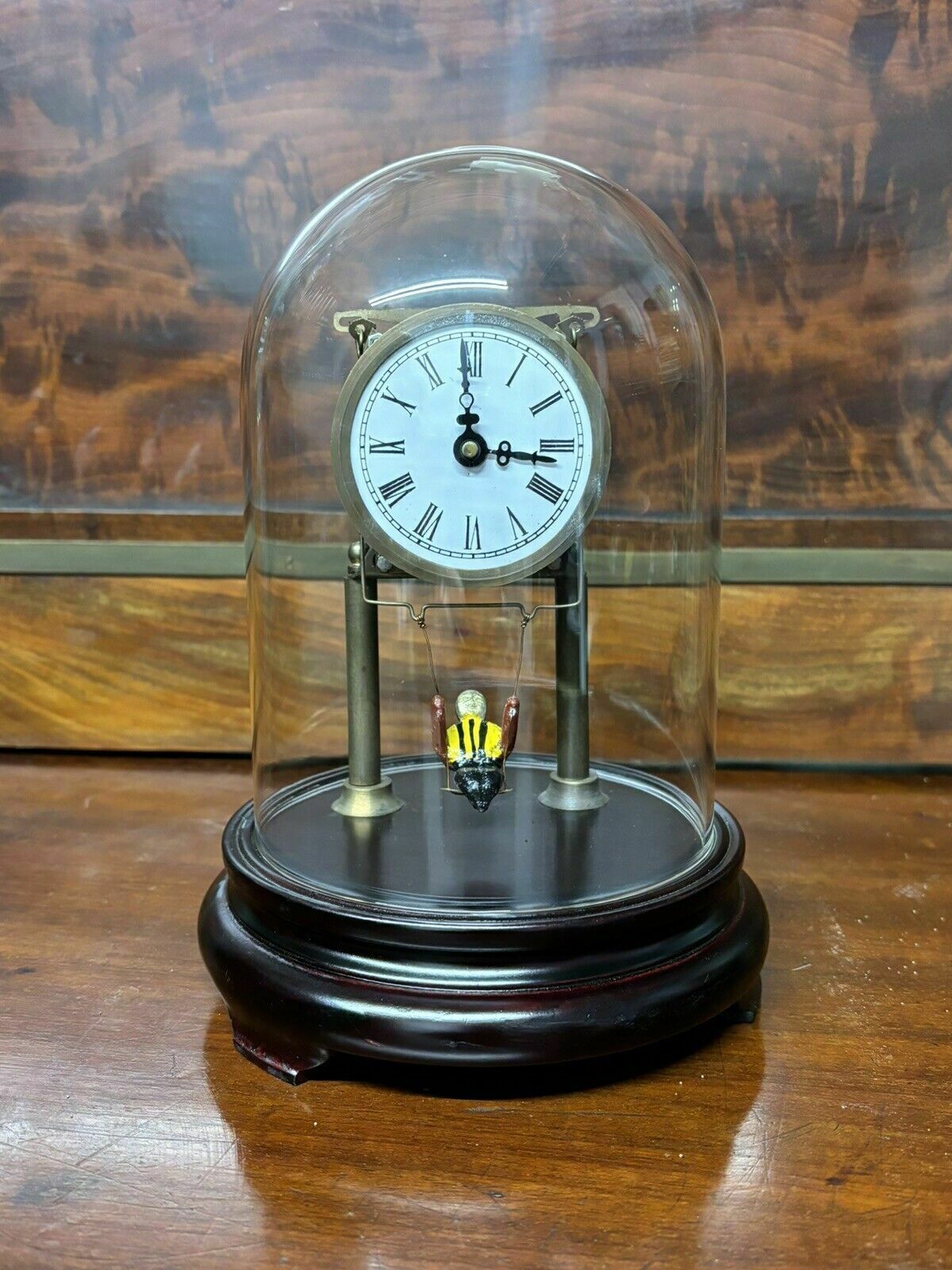Skeleton Clock In Case With Girl On Swing Pendulum.