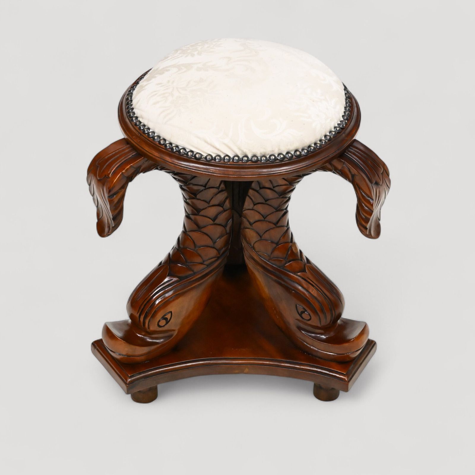 Chinese Dressing Stool Fish Carvings Studded Upholstered Seat Free Uk Delivery photo for sale