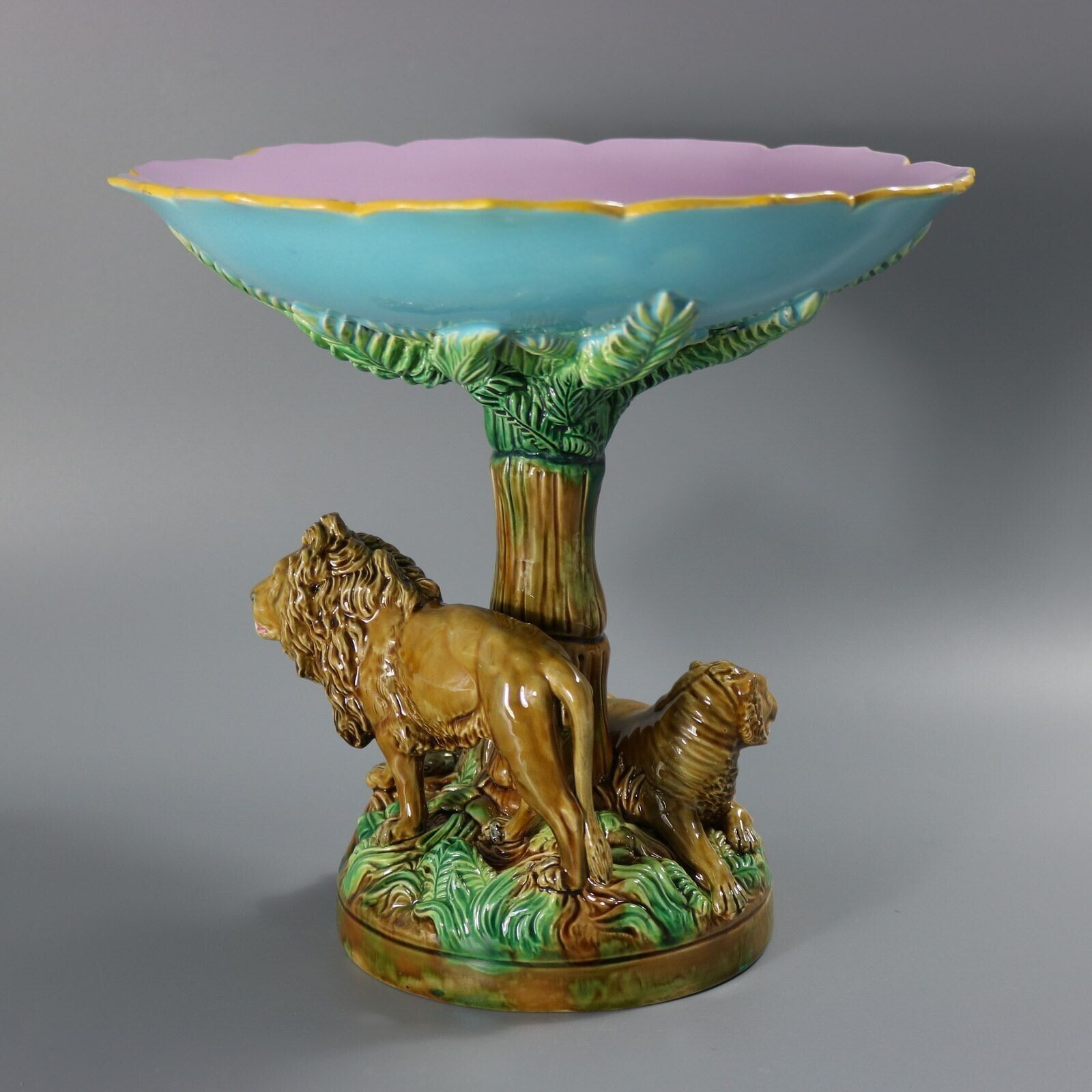 George Jones Majolica Africa Lions Compote photo Home Decor
