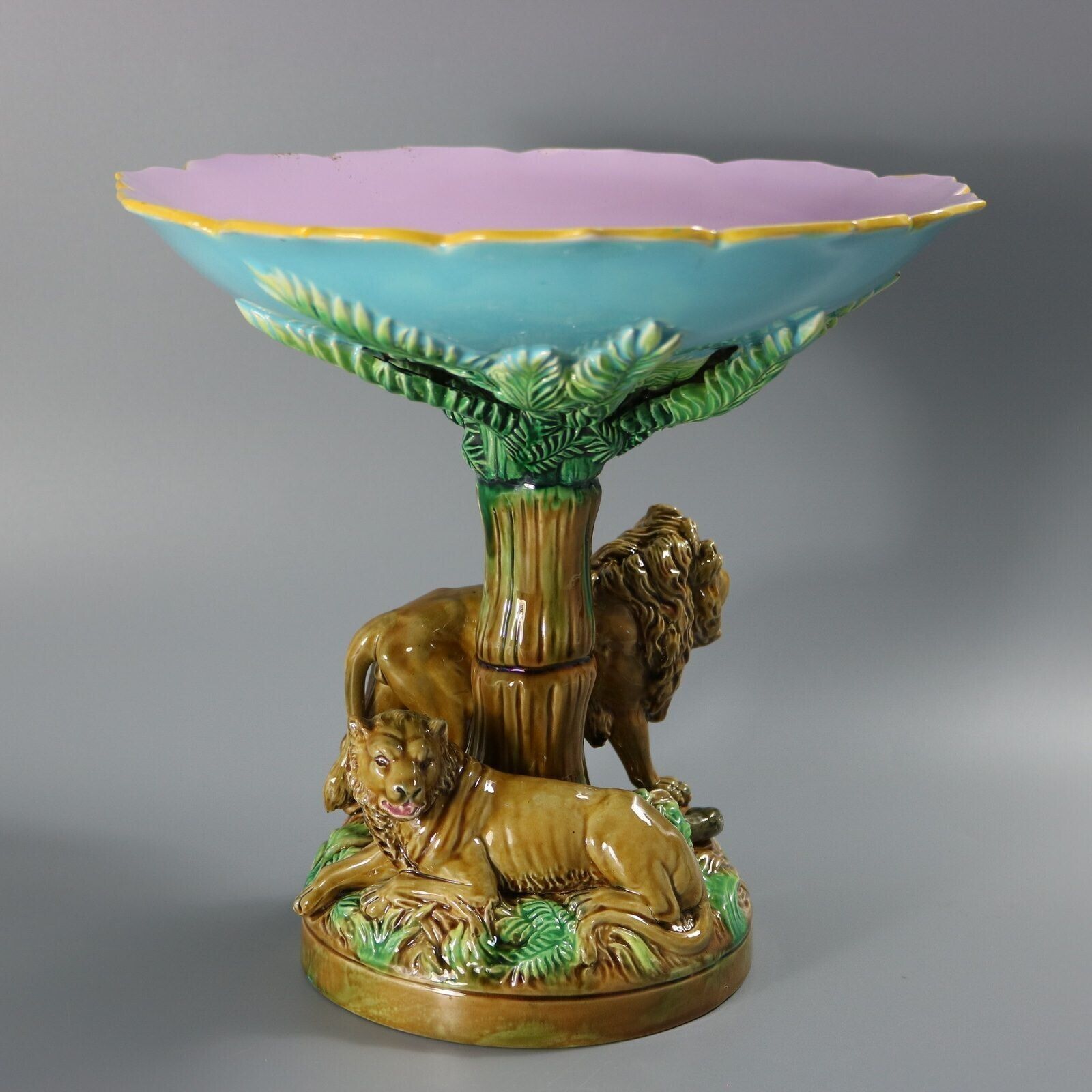 George Jones Majolica Africa Lions Compote photo buy