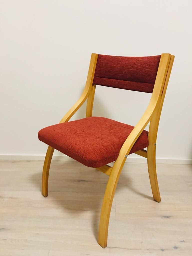 Red Dining Chairs By Ludvig Volak For Drevopodnik Holesov, 1950s, Set Of 4