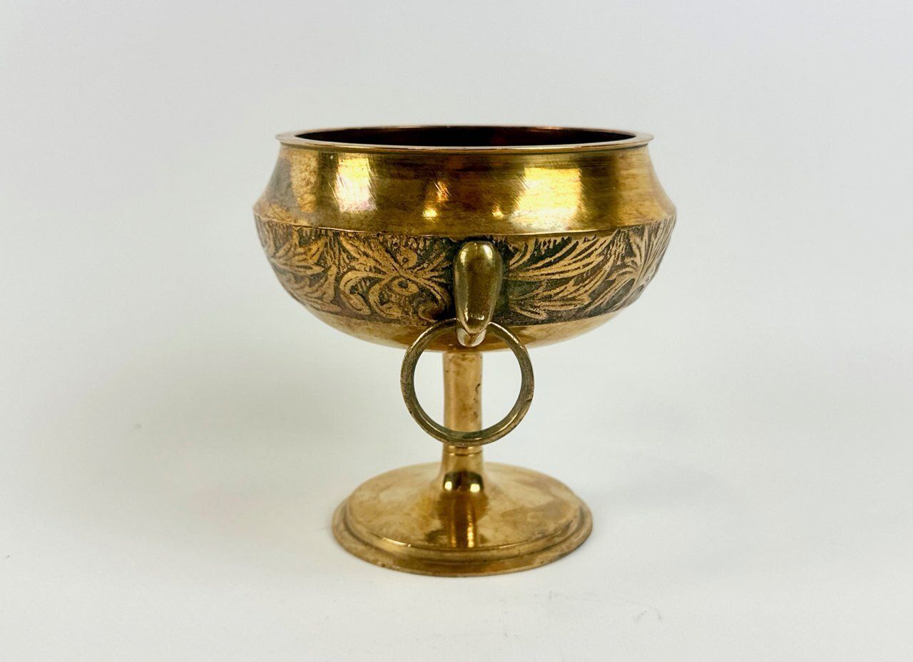 Antique Danish Brass Footed Pedestal Bowl From Malm, 1950s photo furniture