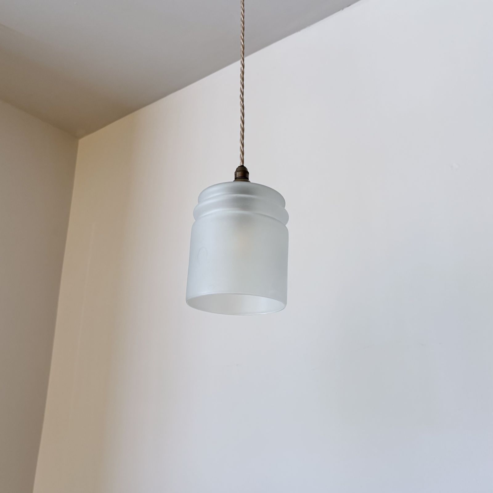 Set Of Three Frosted Cylindrical Glass Shades photo for sale