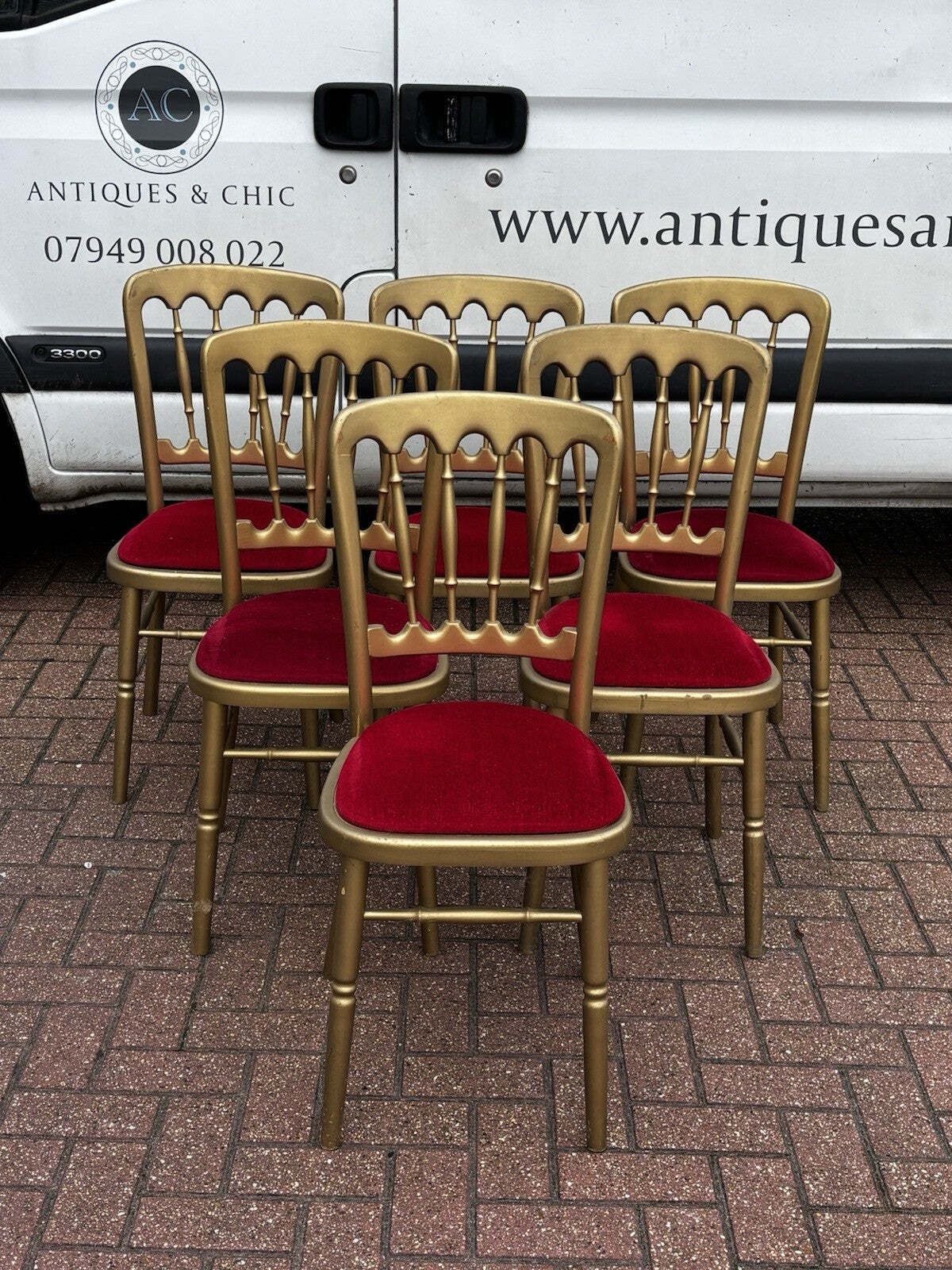 6 Cafe / Events Louis Style Gold Gilt Wooden And Upholstered Dining Chairs photo for sale