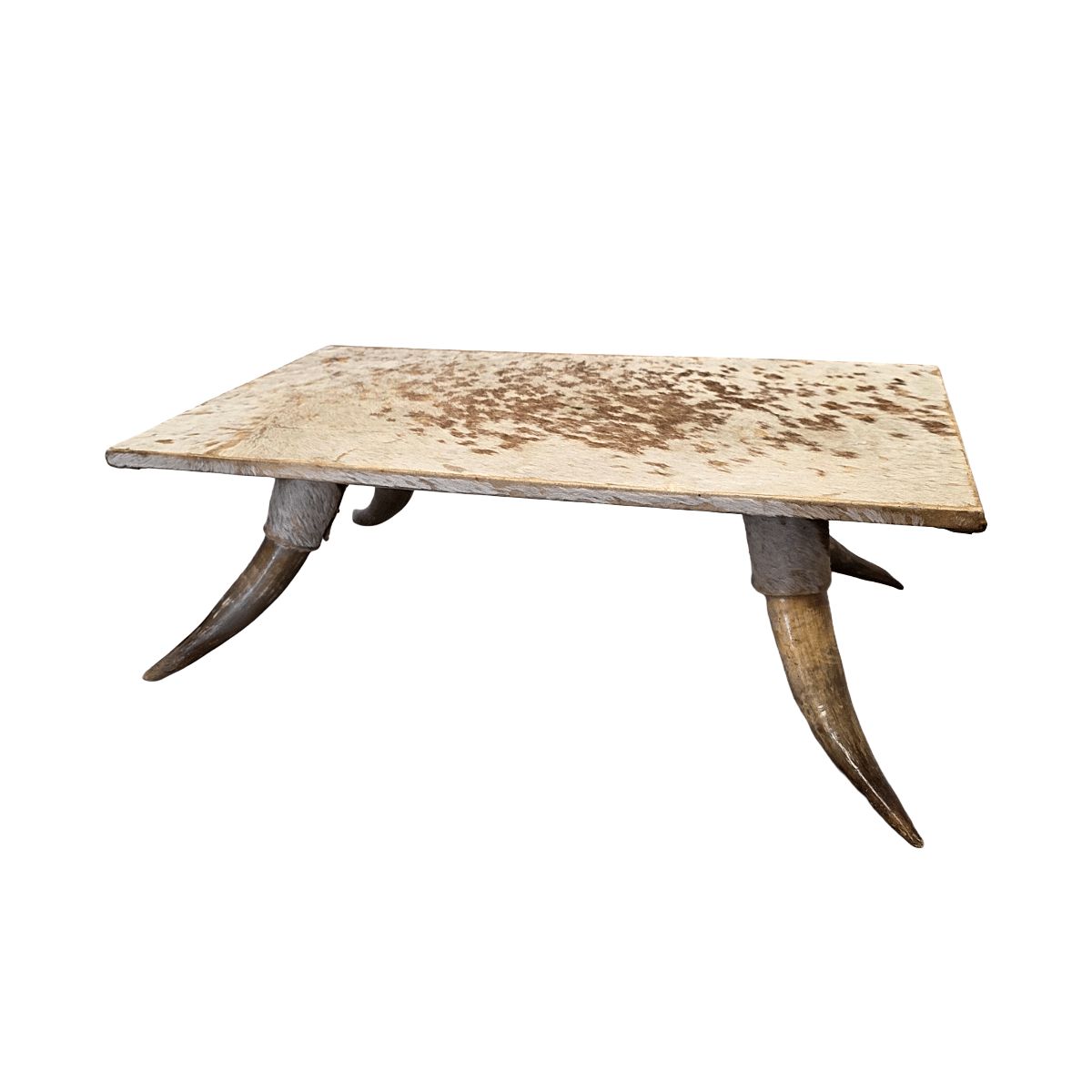 Antique French Coffee Table Made Of Cowhide And Horns, Late 1800s