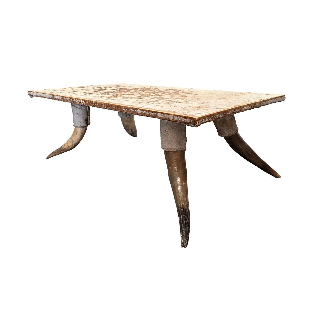 Antique French Coffee Table Made Of Cowhide And Horns, Late 1800s photo furniture