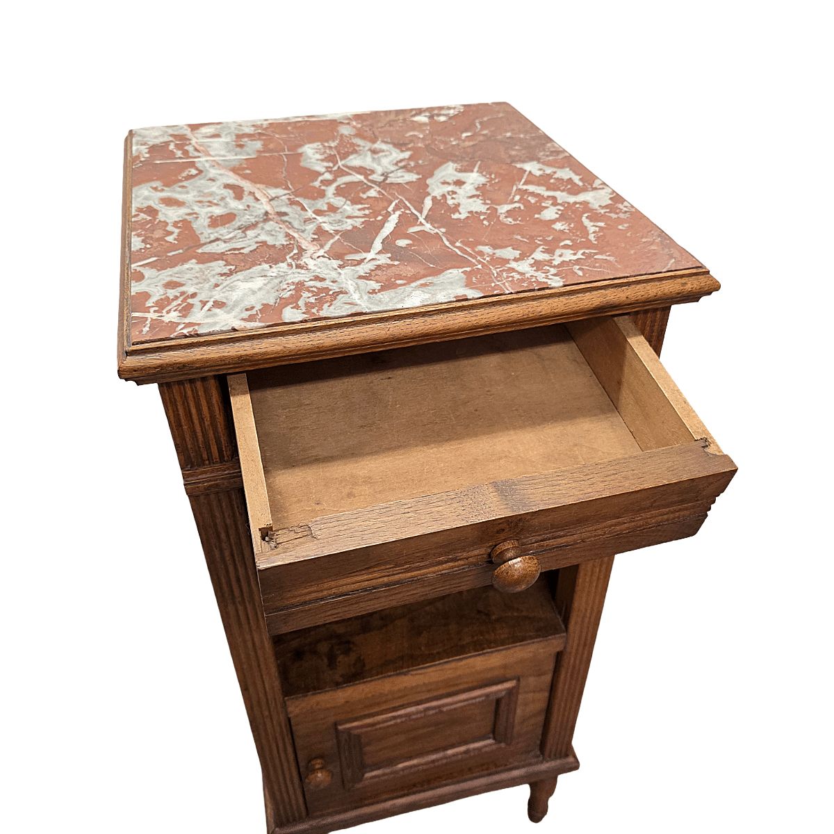 Antique French Oak Bedside Table With Marble Top, Early 1900s photo 185.0
