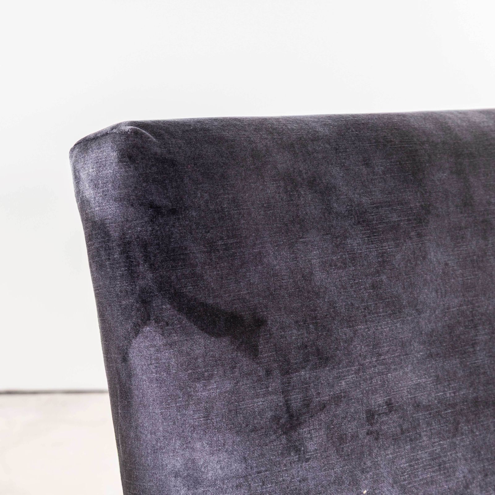1950’s Mid Century Upholstered Grey Armchairs With Straight Arms And Top Caps photo vinterior