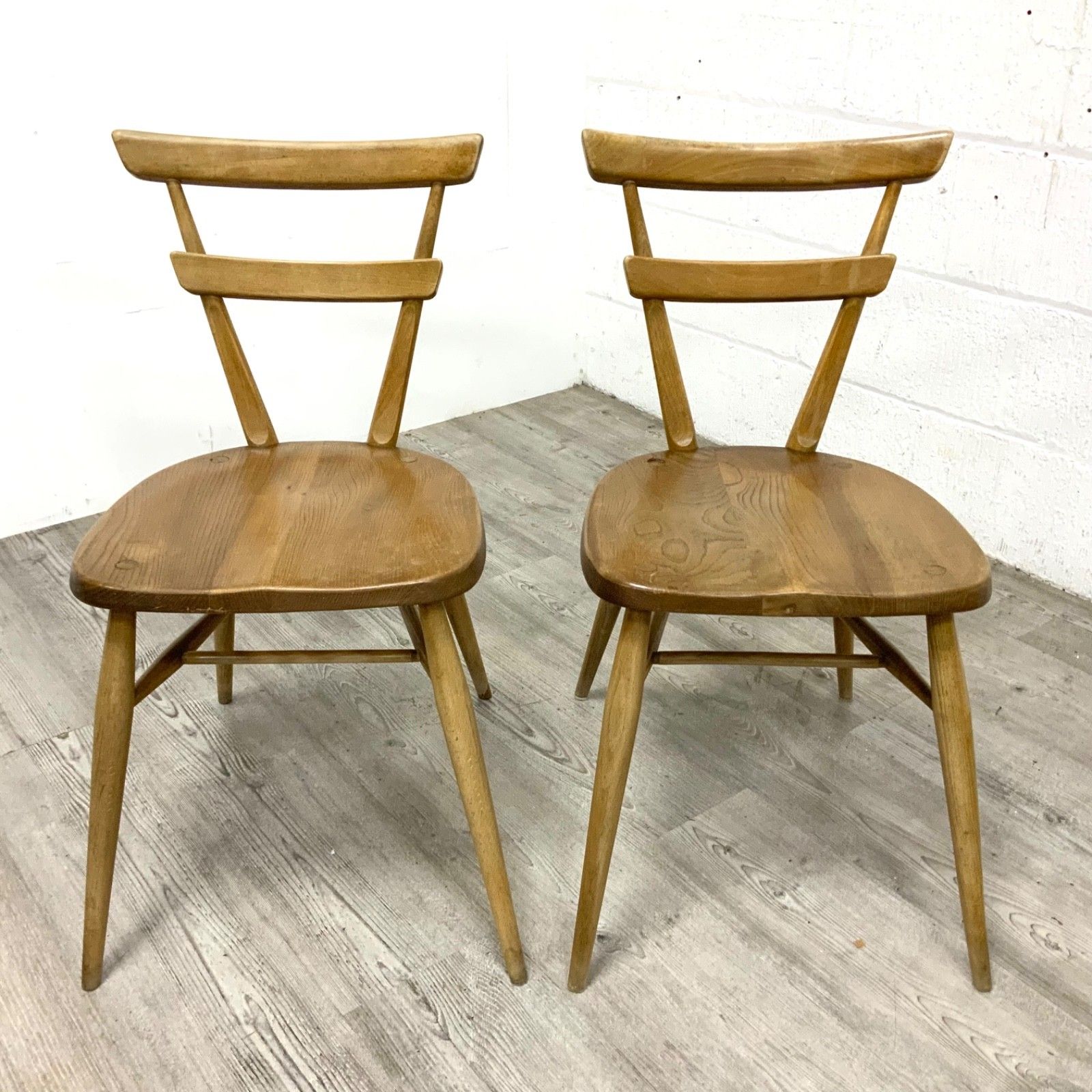 A Pair Of Ercol Model 461 “Green Dot” Adult Size Stacking Chairs 1960 photo for sale