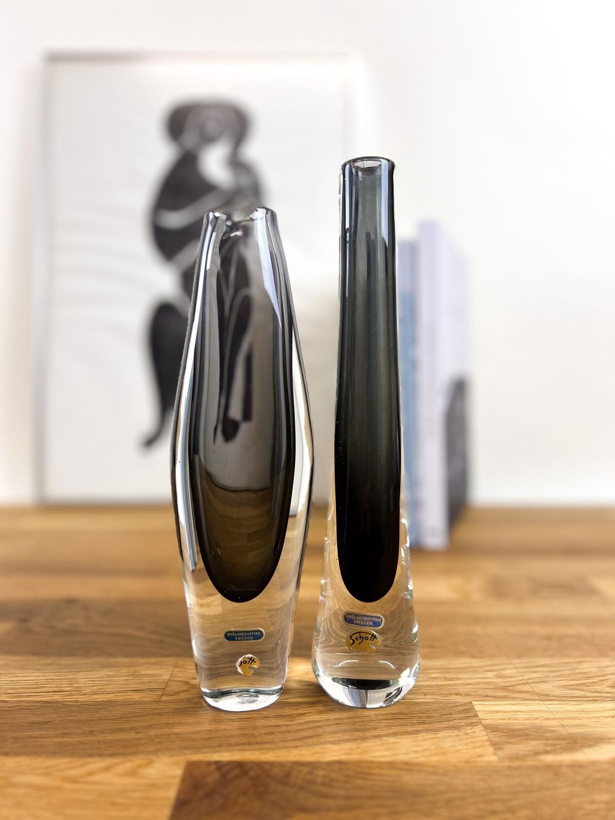 photo vintage Josef Schott Art Glass Vase: Smokey Grey Smalandshyttan, Sweden