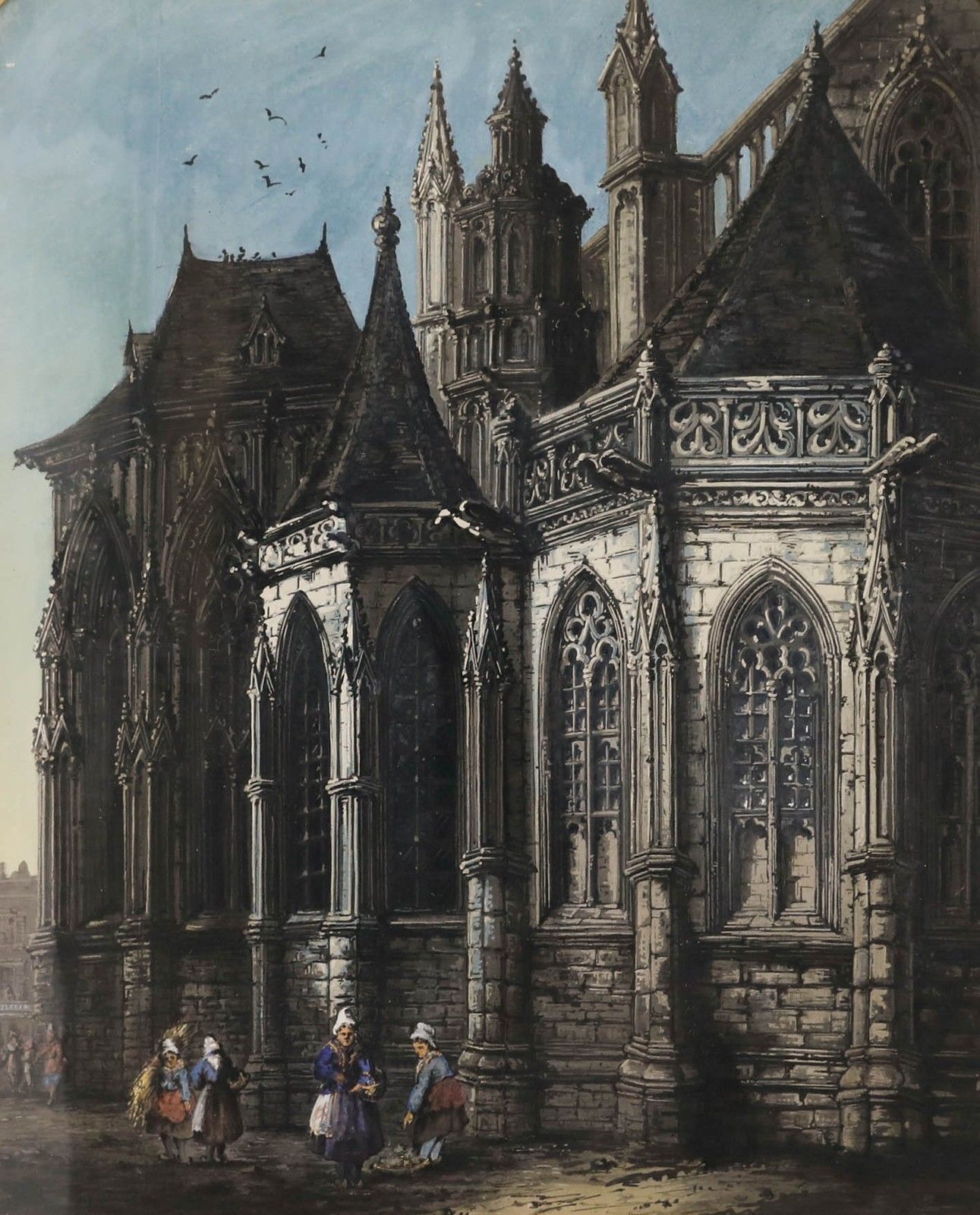 Early 20th Century Oil French Gothic Cathedral photo 995.0